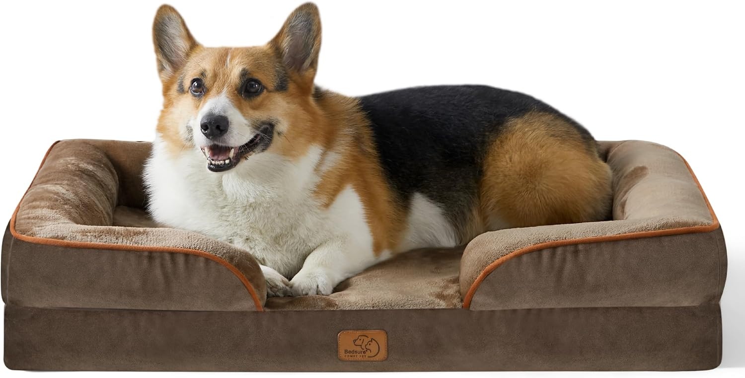 image:imageBedsure Orthopedic XL Dog Bed Extra Large with Removable Washable Cover 42 Classic Comfy Xlarge Dog Couch Sofa Waterproof Cozy Bolster Sides Nonslip Bottom Pet Bed for CatsSenior Dogs GreyBrown
