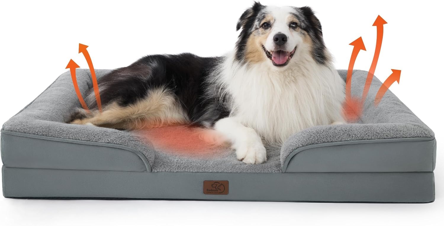 image:imageBedsure Orthopedic XL Dog Bed Extra Large with Removable Washable Cover 42 Classic Comfy Xlarge Dog Couch Sofa Waterproof Cozy Bolster Sides Nonslip Bottom Pet Bed for CatsSenior Dogs GreySelf WarmingGrey