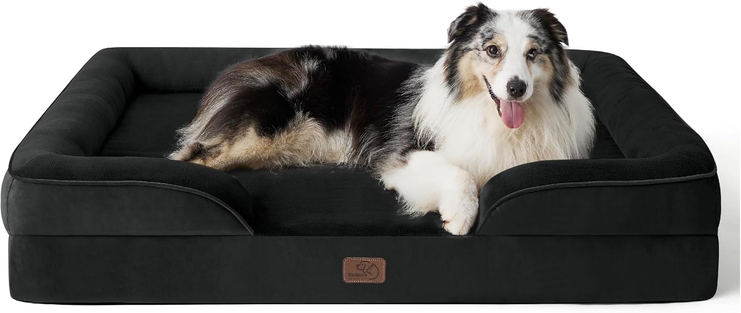 image:imageBedsure Orthopedic XL Dog Bed Extra Large with Removable Washable Cover 42 Classic Comfy Xlarge Dog Couch Sofa Waterproof Cozy Bolster Sides Nonslip Bottom Pet Bed for CatsSenior Dogs GreyBlack