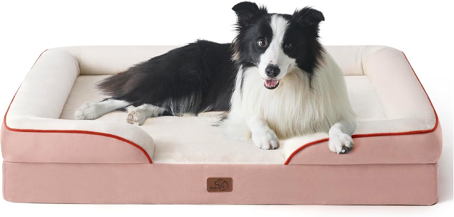 image:imageBedsure Orthopedic XL Dog Bed Extra Large with Removable Washable Cover 42 Classic Comfy Xlarge Dog Couch Sofa Waterproof Cozy Bolster Sides Nonslip Bottom Pet Bed for CatsSenior Dogs GreyPink
