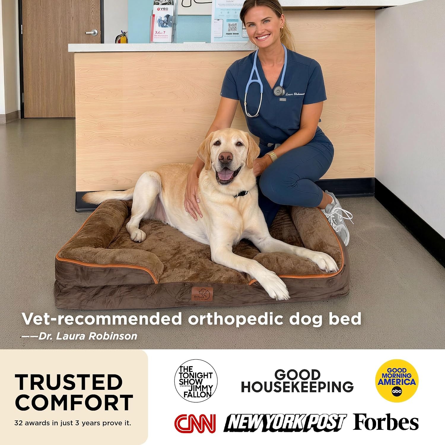 image:imageBedsure Orthopedic XL Dog Bed Extra Large with Removable Washable Cover 42 Classic Comfy Xlarge Dog Couch Sofa Waterproof Cozy Bolster Sides Nonslip Bottom Pet Bed for CatsSenior Dogs GreyBlack