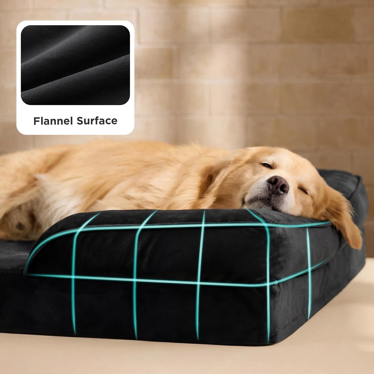 image:imageBedsure Orthopedic XL Dog Bed Extra Large with Removable Washable Cover 42 Classic Comfy Xlarge Dog Couch Sofa Waterproof Cozy Bolster Sides Nonslip Bottom Pet Bed for CatsSenior Dogs GreyBlack