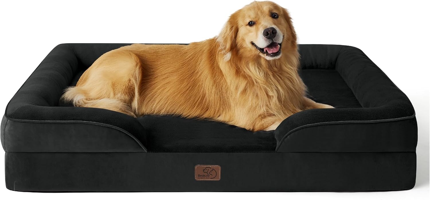 image:imageBedsure Orthopedic XL Dog Bed Extra Large with Removable Washable Cover 42 Classic Comfy Xlarge Dog Couch Sofa Waterproof Cozy Bolster Sides Nonslip Bottom Pet Bed for CatsSenior Dogs GreyBlack