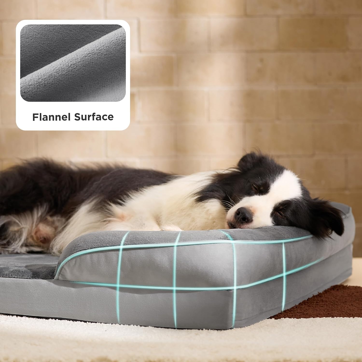 image:imageBedsure Orthopedic XL Dog Bed Extra Large with Removable Washable Cover 42 Classic Comfy Xlarge Dog Couch Sofa Waterproof Cozy Bolster Sides Nonslip Bottom Pet Bed for CatsSenior Dogs GreyBeige