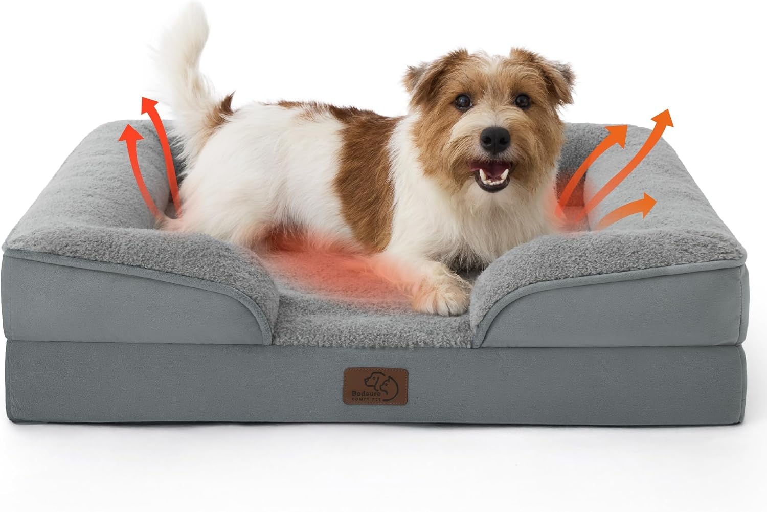 image:imageBedsure Orthopedic XL Dog Bed Extra Large with Removable Washable Cover 42 Classic Comfy Xlarge Dog Couch Sofa Waterproof Cozy Bolster Sides Nonslip Bottom Pet Bed for CatsSenior Dogs GreySelf WarmingGrey