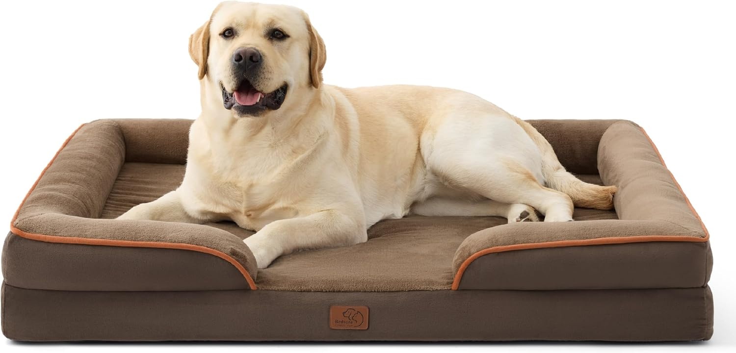 image:imageBedsure Orthopedic XL Dog Bed Extra Large with Removable Washable Cover 42 Classic Comfy Xlarge Dog Couch Sofa Waterproof Cozy Bolster Sides Nonslip Bottom Pet Bed for CatsSenior Dogs GreyBrown