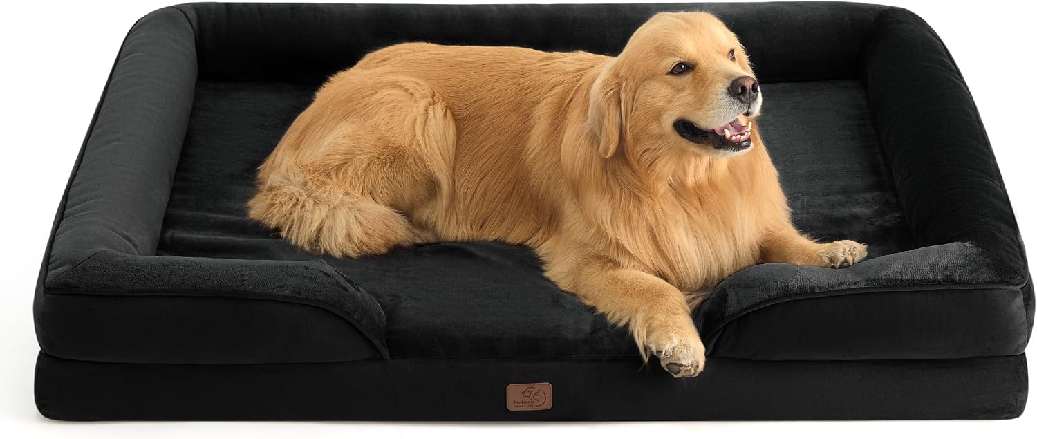 image:imageBedsure Orthopedic XL Dog Bed Extra Large with Removable Washable Cover 42 Classic Comfy Xlarge Dog Couch Sofa Waterproof Cozy Bolster Sides Nonslip Bottom Pet Bed for CatsSenior Dogs GreyBlack