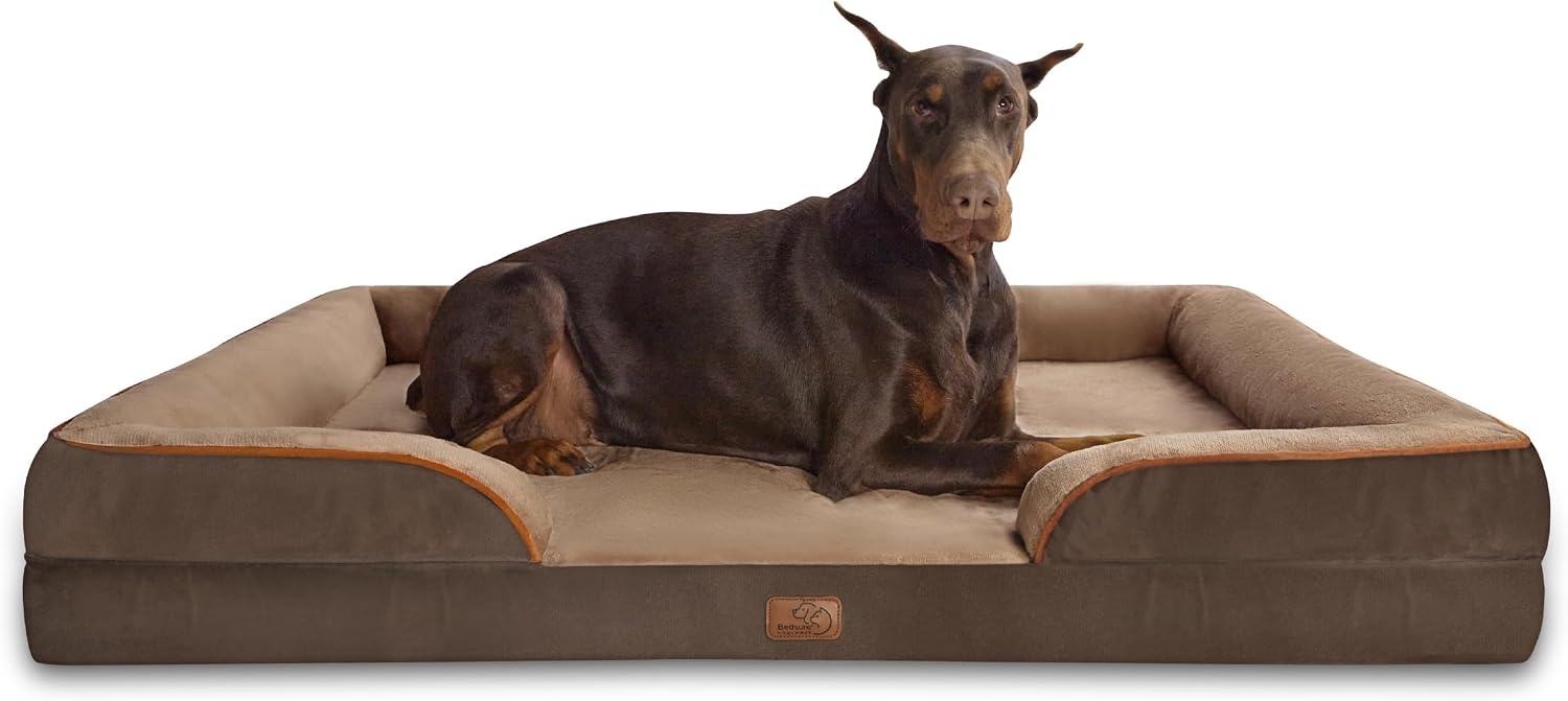 image:imageBedsure Orthopedic XL Dog Bed Extra Large with Removable Washable Cover 42 Classic Comfy Xlarge Dog Couch Sofa Waterproof Cozy Bolster Sides Nonslip Bottom Pet Bed for CatsSenior Dogs GreyBrown