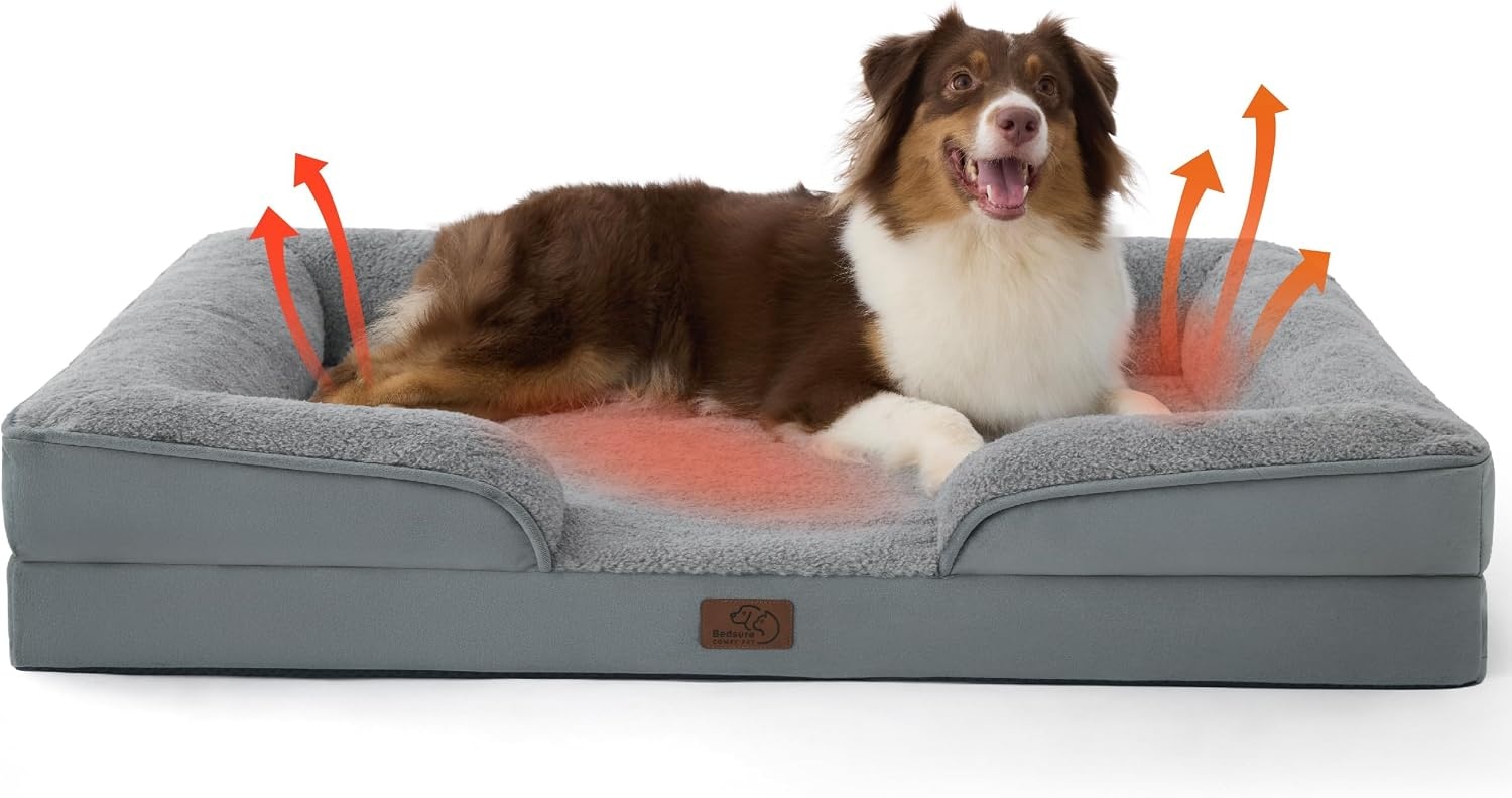 image:imageBedsure Orthopedic XL Dog Bed Extra Large with Removable Washable Cover 42 Classic Comfy Xlarge Dog Couch Sofa Waterproof Cozy Bolster Sides Nonslip Bottom Pet Bed for CatsSenior Dogs GreySelf WarmingGrey
