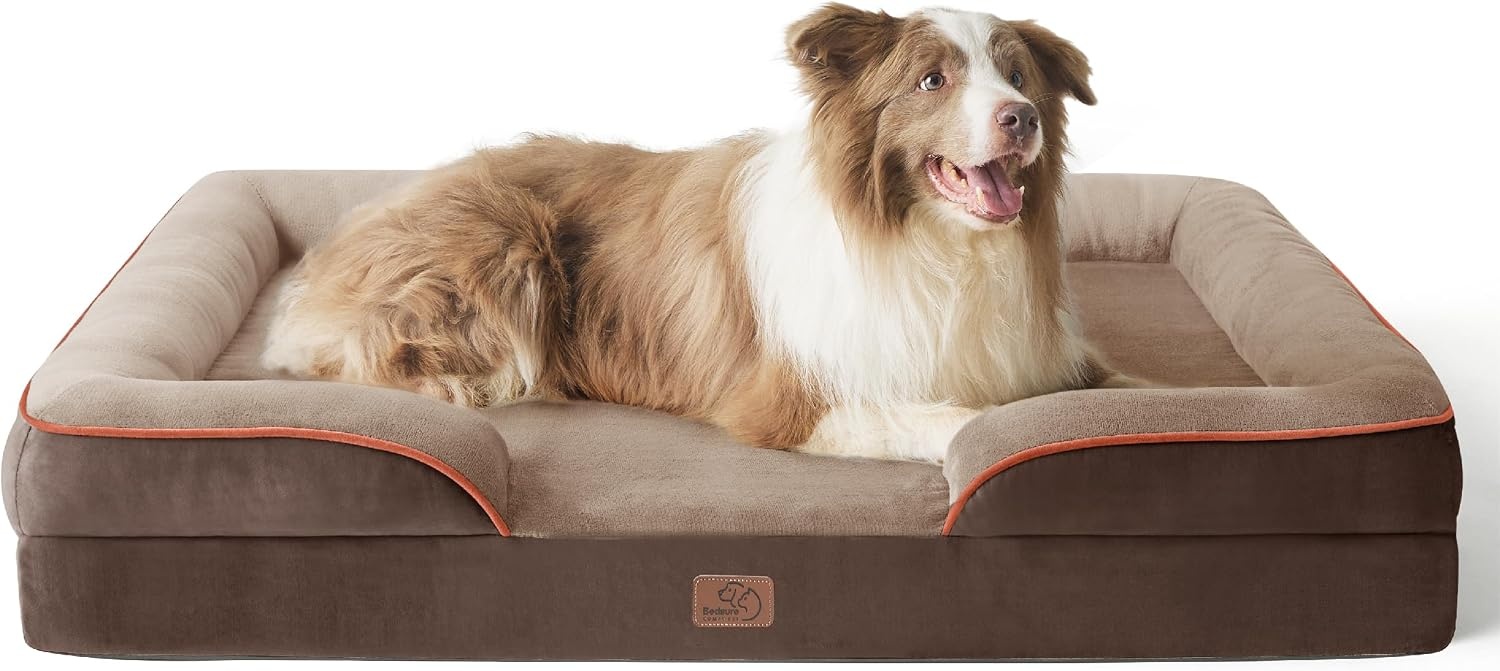 image:imageBedsure Orthopedic XL Dog Bed Extra Large with Removable Washable Cover 42 Classic Comfy Xlarge Dog Couch Sofa Waterproof Cozy Bolster Sides Nonslip Bottom Pet Bed for CatsSenior Dogs GreyBrown