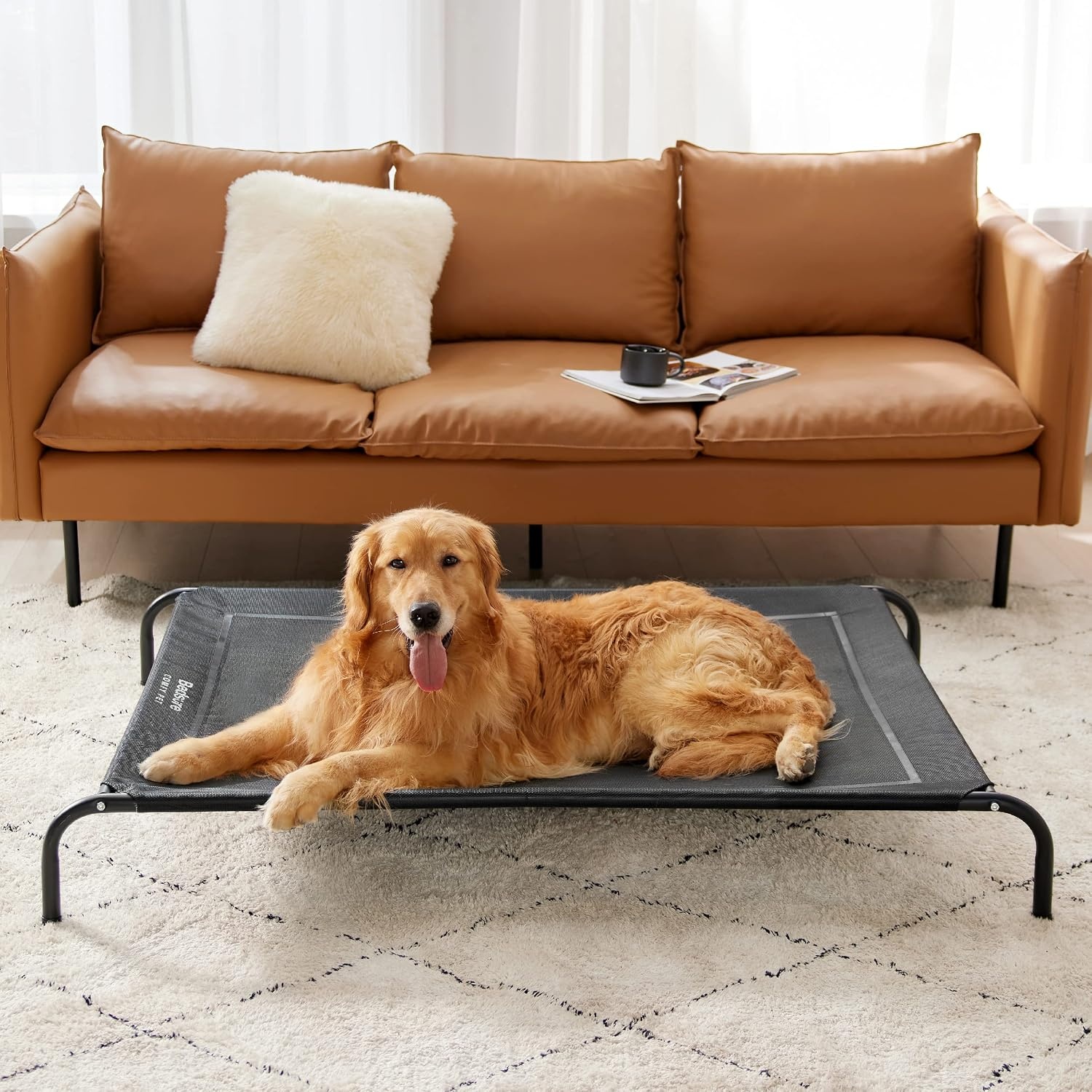 image:imageBedsure Outdoor Elevated Cooling Dog Bed Medium Size Dog 43in Terracotta Portable Raised Camping Pet Cot HammockBreathable Teslin MeshWeather ResistantFor Medium Pet Up to 65 lbsEasy to AssembleBlack