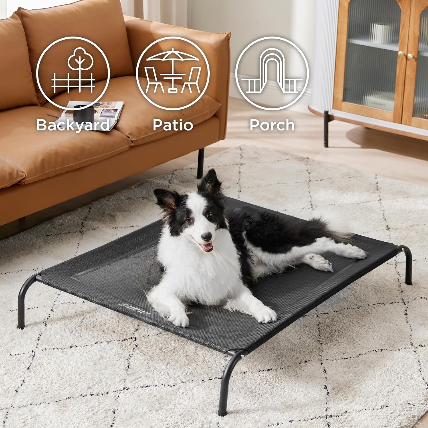 image:imageBedsure Outdoor Elevated Cooling Dog Bed Medium Size Dog 43in Terracotta Portable Raised Camping Pet Cot HammockBreathable Teslin MeshWeather ResistantFor Medium Pet Up to 65 lbsEasy to AssembleBlack