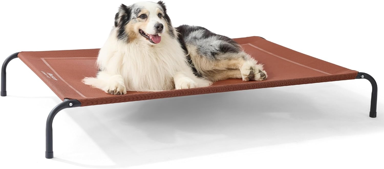 image:imageBedsure Outdoor Elevated Cooling Dog Bed Medium Size Dog 43in Terracotta Portable Raised Camping Pet Cot HammockBreathable Teslin MeshWeather ResistantFor Medium Pet Up to 65 lbsEasy to AssembleTerracotta