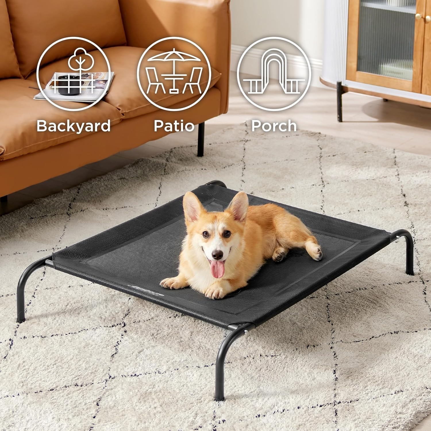 image:imageBedsure Outdoor Elevated Cooling Dog Bed Medium Size Dog 43in Terracotta Portable Raised Camping Pet Cot HammockBreathable Teslin MeshWeather ResistantFor Medium Pet Up to 65 lbsEasy to AssembleBlack