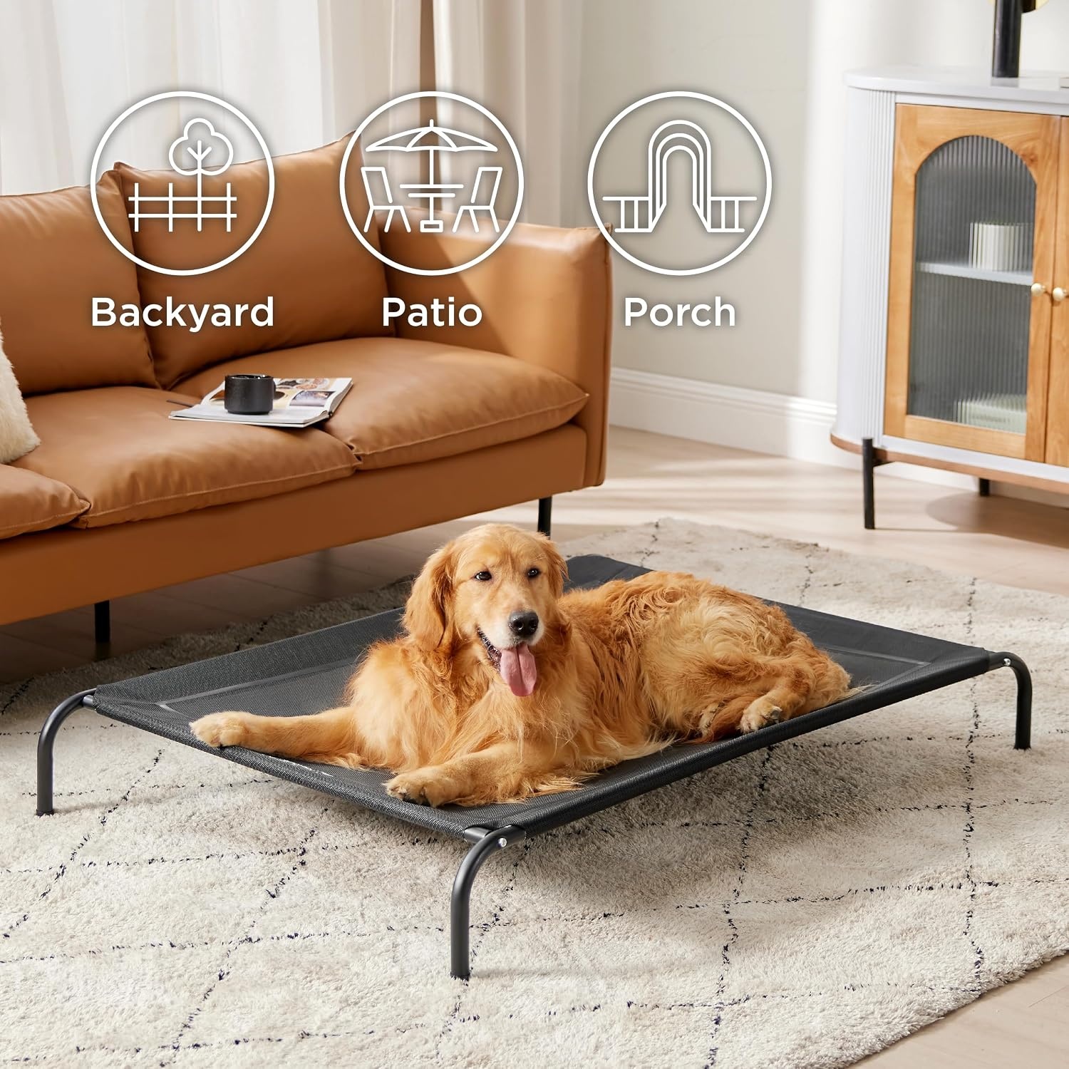 image:imageBedsure Outdoor Elevated Cooling Dog Bed Medium Size Dog 43in Terracotta Portable Raised Camping Pet Cot HammockBreathable Teslin MeshWeather ResistantFor Medium Pet Up to 65 lbsEasy to AssembleBlack