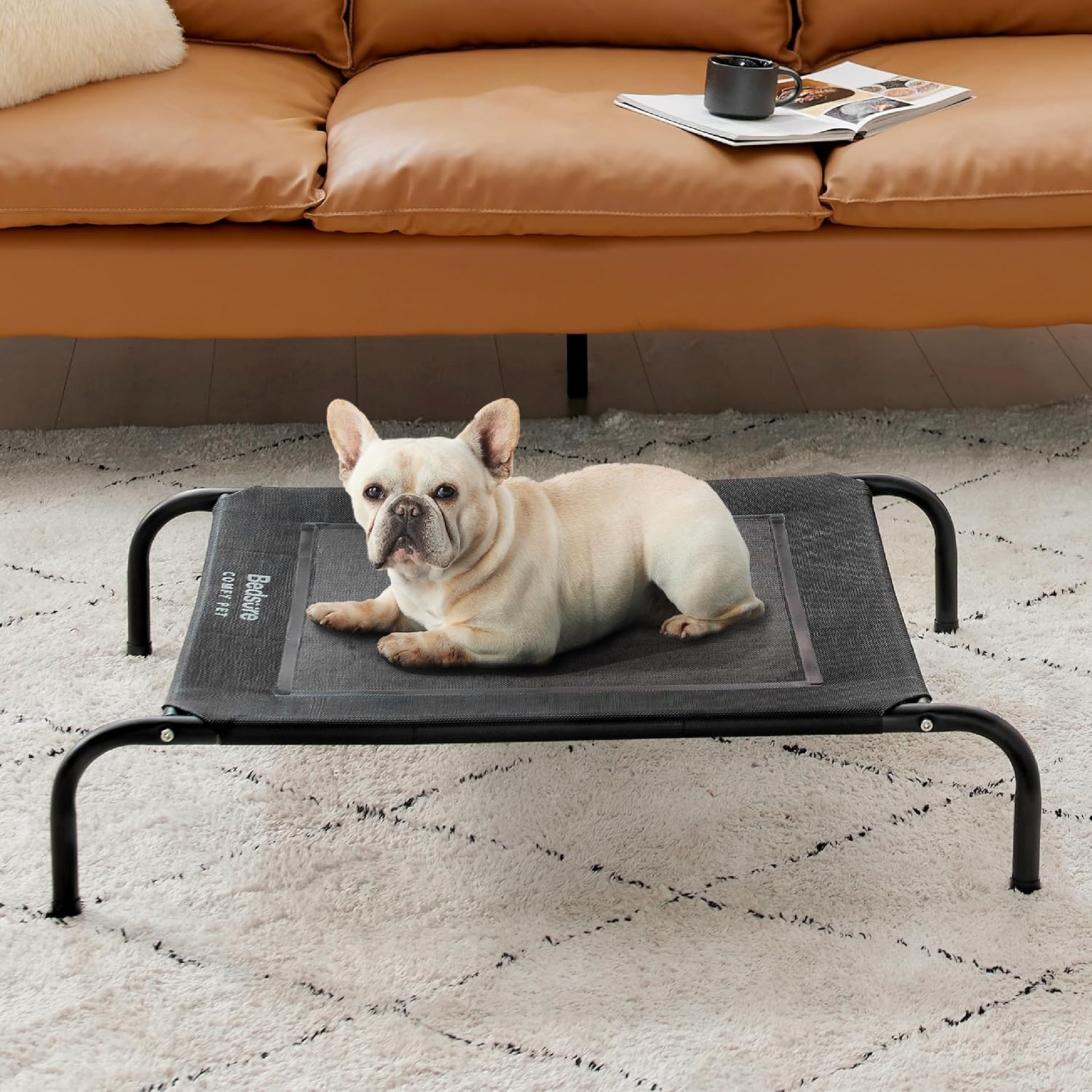 image:imageBedsure Outdoor Elevated Cooling Dog Bed Medium Size Dog 43in Terracotta Portable Raised Camping Pet Cot HammockBreathable Teslin MeshWeather ResistantFor Medium Pet Up to 65 lbsEasy to AssembleBlack