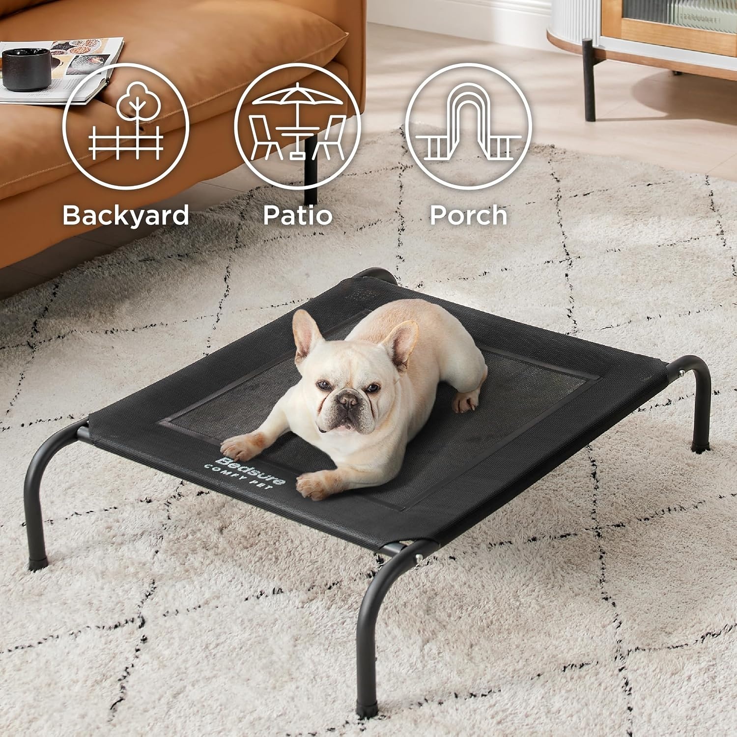 image:imageBedsure Outdoor Elevated Cooling Dog Bed Medium Size Dog 43in Terracotta Portable Raised Camping Pet Cot HammockBreathable Teslin MeshWeather ResistantFor Medium Pet Up to 65 lbsEasy to AssembleBlack