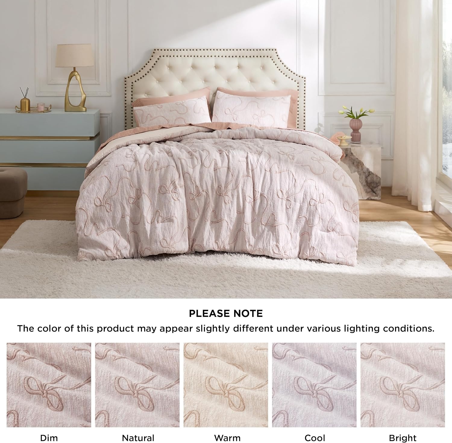 image:imageBedsure Pink King Size Comforter Set GentleSoft 3 Pieces Breathable Bow Comforter Set Women with 2 Pillow Shams Cute King Bedding Set Pink Room Decor Aesthetic Bedroom Decor 104x90 Inches01 Bow Pink