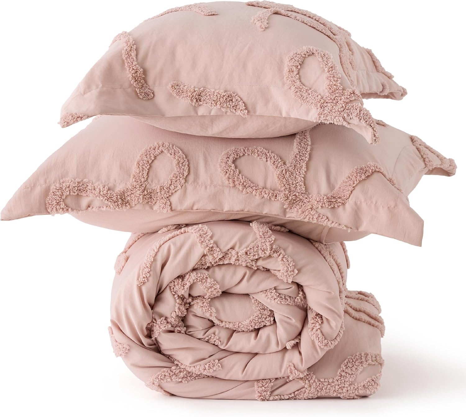 image:imageBedsure Pink King Size Comforter Set GentleSoft 3 Pieces Breathable Bow Comforter Set Women with 2 Pillow Shams Cute King Bedding Set Pink Room Decor Aesthetic Bedroom Decor 104x90 Inches04 Tufted Bow Rose Pink
