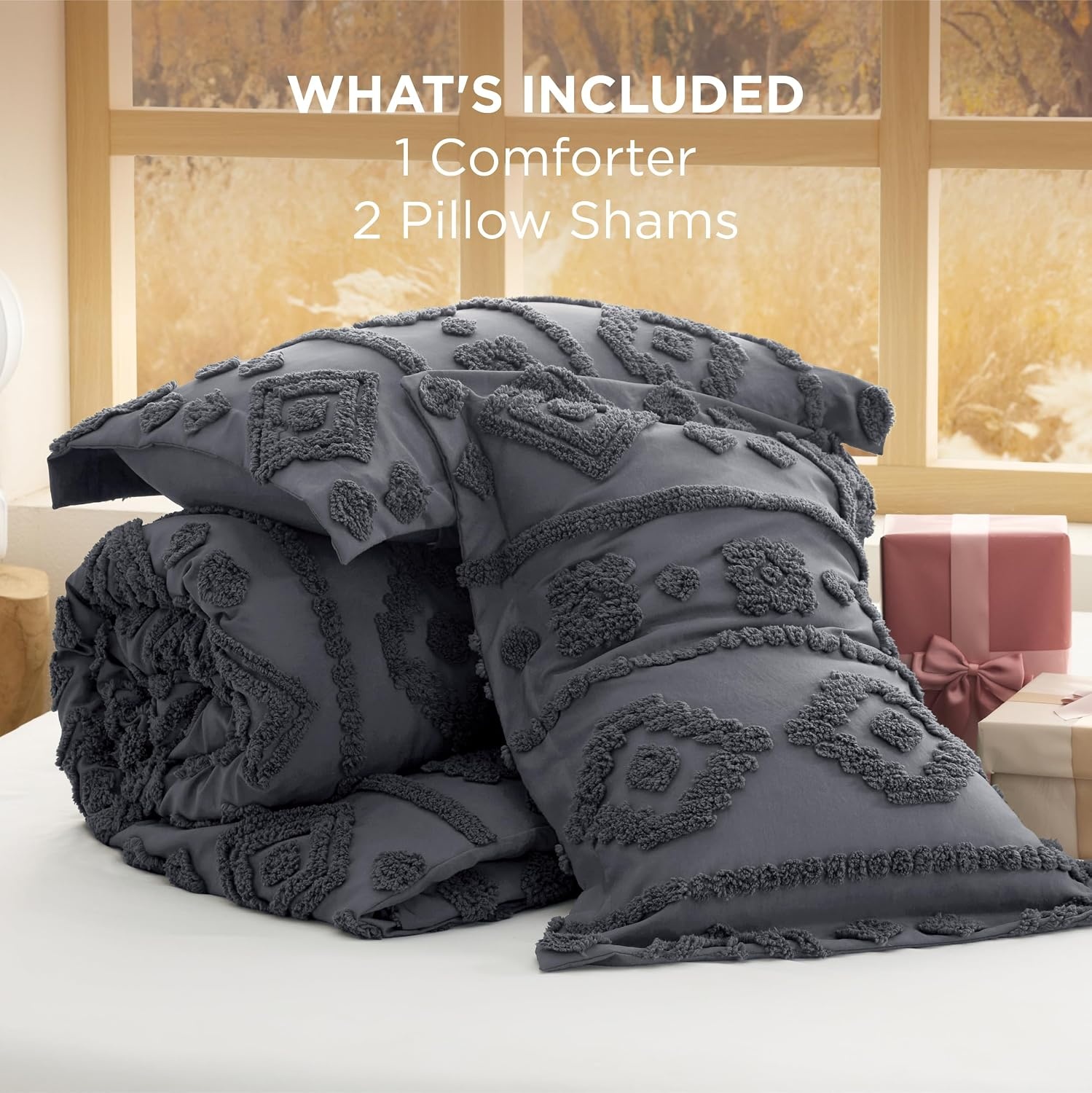 image:imageBedsure Pink King Size Comforter Set GentleSoft 3 Pieces Breathable Bow Comforter Set Women with 2 Pillow Shams Cute King Bedding Set Pink Room Decor Aesthetic Bedroom Decor 104x90 Inches03 Distressed Vintage Dark Grey