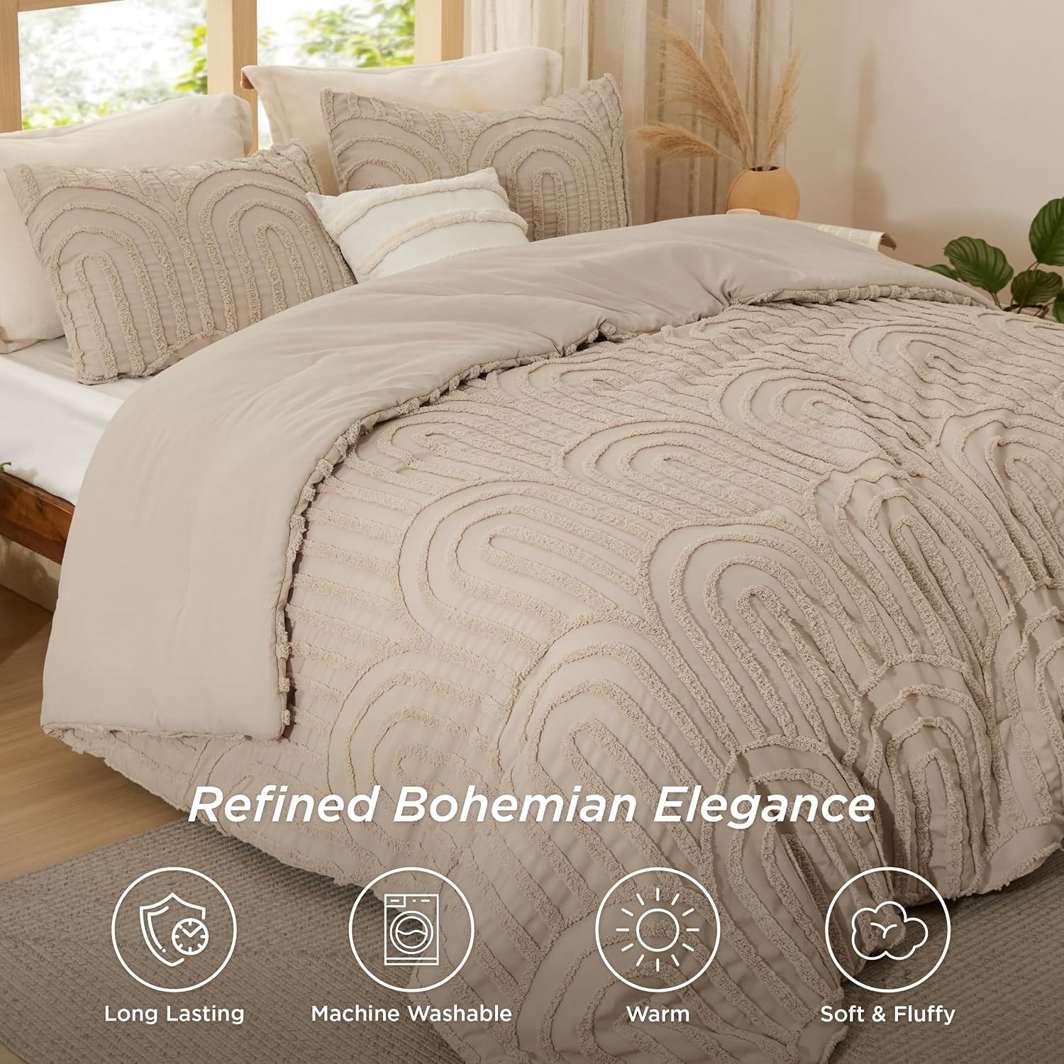 image:imageBedsure Pink King Size Comforter Set GentleSoft 3 Pieces Breathable Bow Comforter Set Women with 2 Pillow Shams Cute King Bedding Set Pink Room Decor Aesthetic Bedroom Decor 104x90 Inches02 Arch Jacquard Khaki