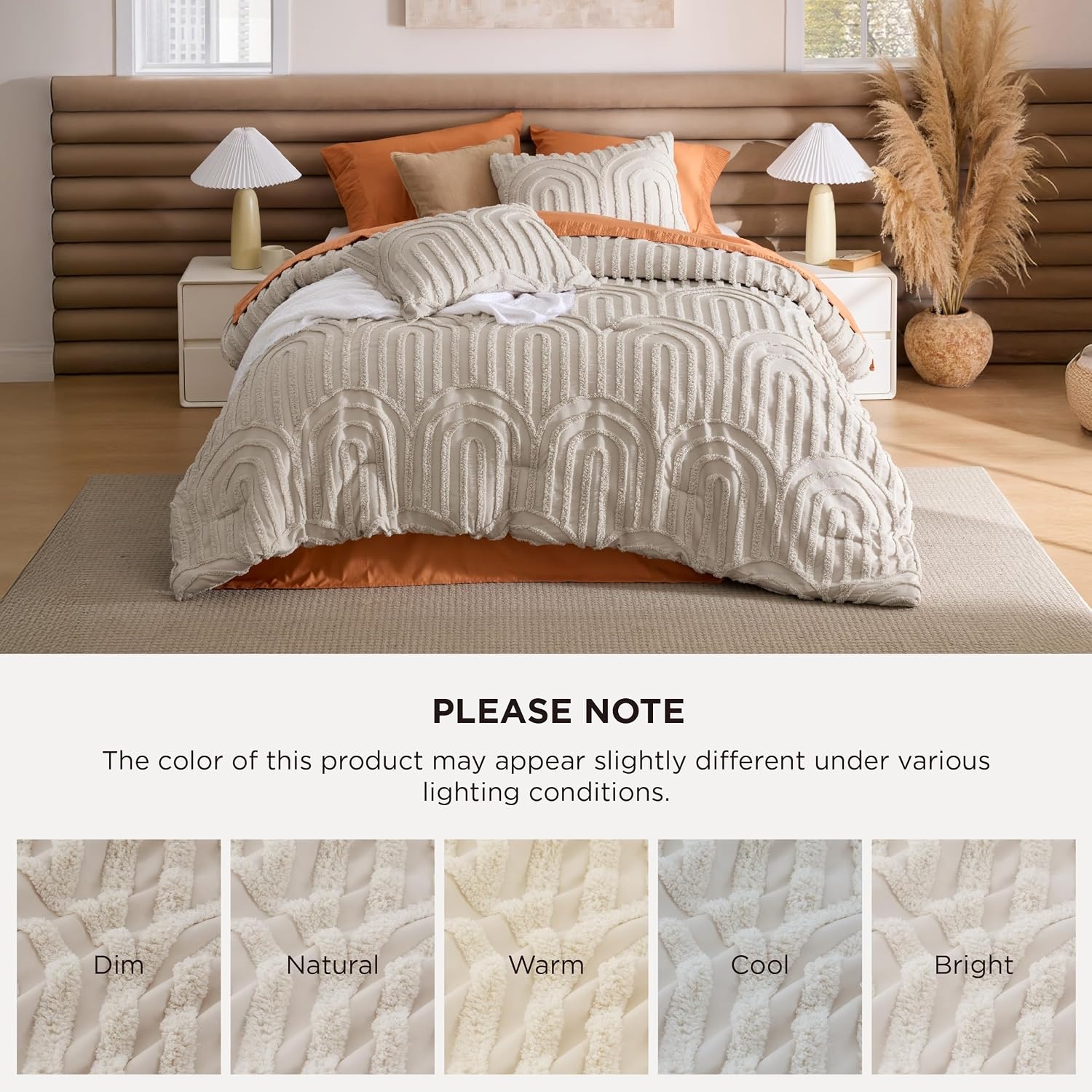 image:imageBedsure Pink King Size Comforter Set GentleSoft 3 Pieces Breathable Bow Comforter Set Women with 2 Pillow Shams Cute King Bedding Set Pink Room Decor Aesthetic Bedroom Decor 104x90 Inches02 Arch Jacquard Beige