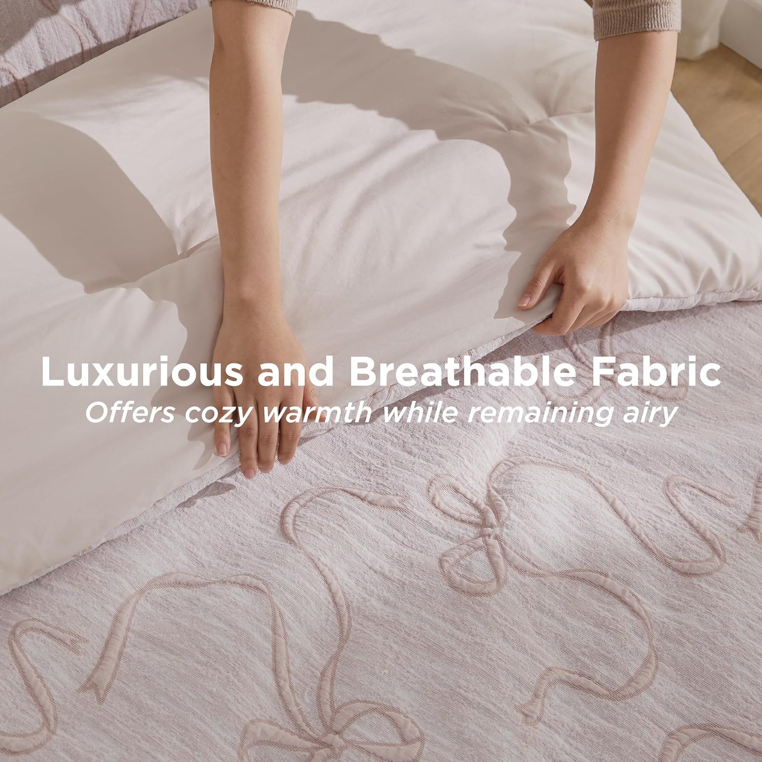 image:imageBedsure Pink King Size Comforter Set GentleSoft 3 Pieces Breathable Bow Comforter Set Women with 2 Pillow Shams Cute King Bedding Set Pink Room Decor Aesthetic Bedroom Decor 104x90 Inches01 Bow Pink