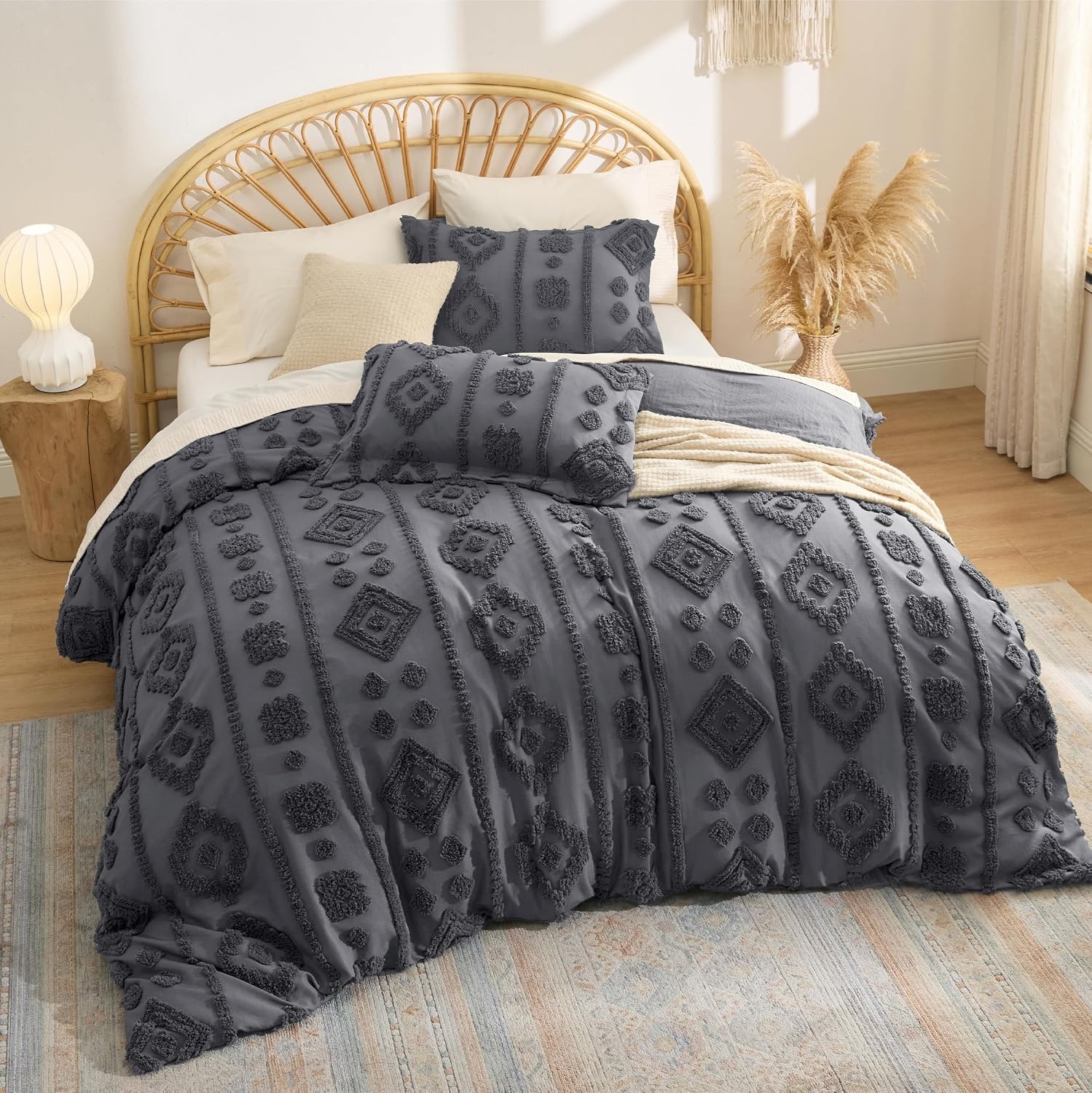 image:imageBedsure Pink King Size Comforter Set GentleSoft 3 Pieces Breathable Bow Comforter Set Women with 2 Pillow Shams Cute King Bedding Set Pink Room Decor Aesthetic Bedroom Decor 104x90 Inches03 Distressed Vintage Dark Grey