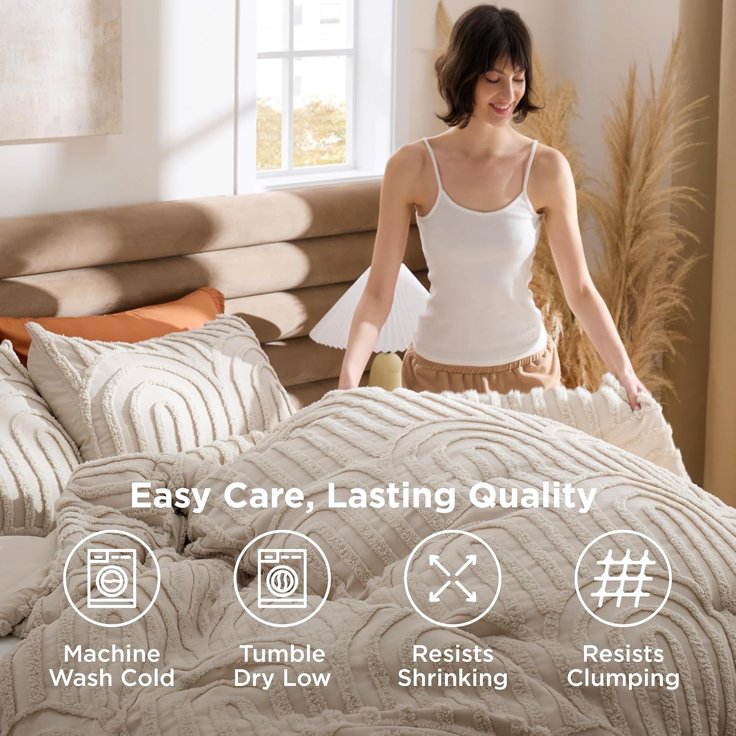 image:imageBedsure Pink King Size Comforter Set GentleSoft 3 Pieces Breathable Bow Comforter Set Women with 2 Pillow Shams Cute King Bedding Set Pink Room Decor Aesthetic Bedroom Decor 104x90 Inches02 Arch Jacquard Beige