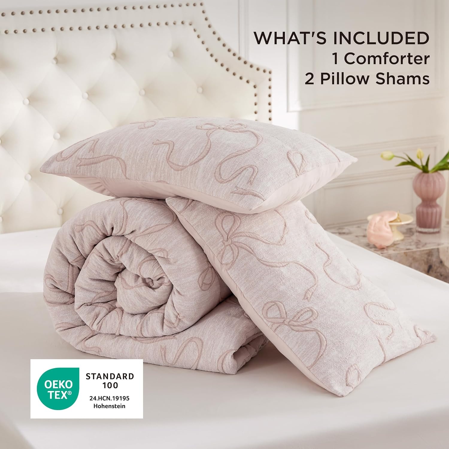 image:imageBedsure Pink King Size Comforter Set GentleSoft 3 Pieces Breathable Bow Comforter Set Women with 2 Pillow Shams Cute King Bedding Set Pink Room Decor Aesthetic Bedroom Decor 104x90 Inches01 Bow Pink