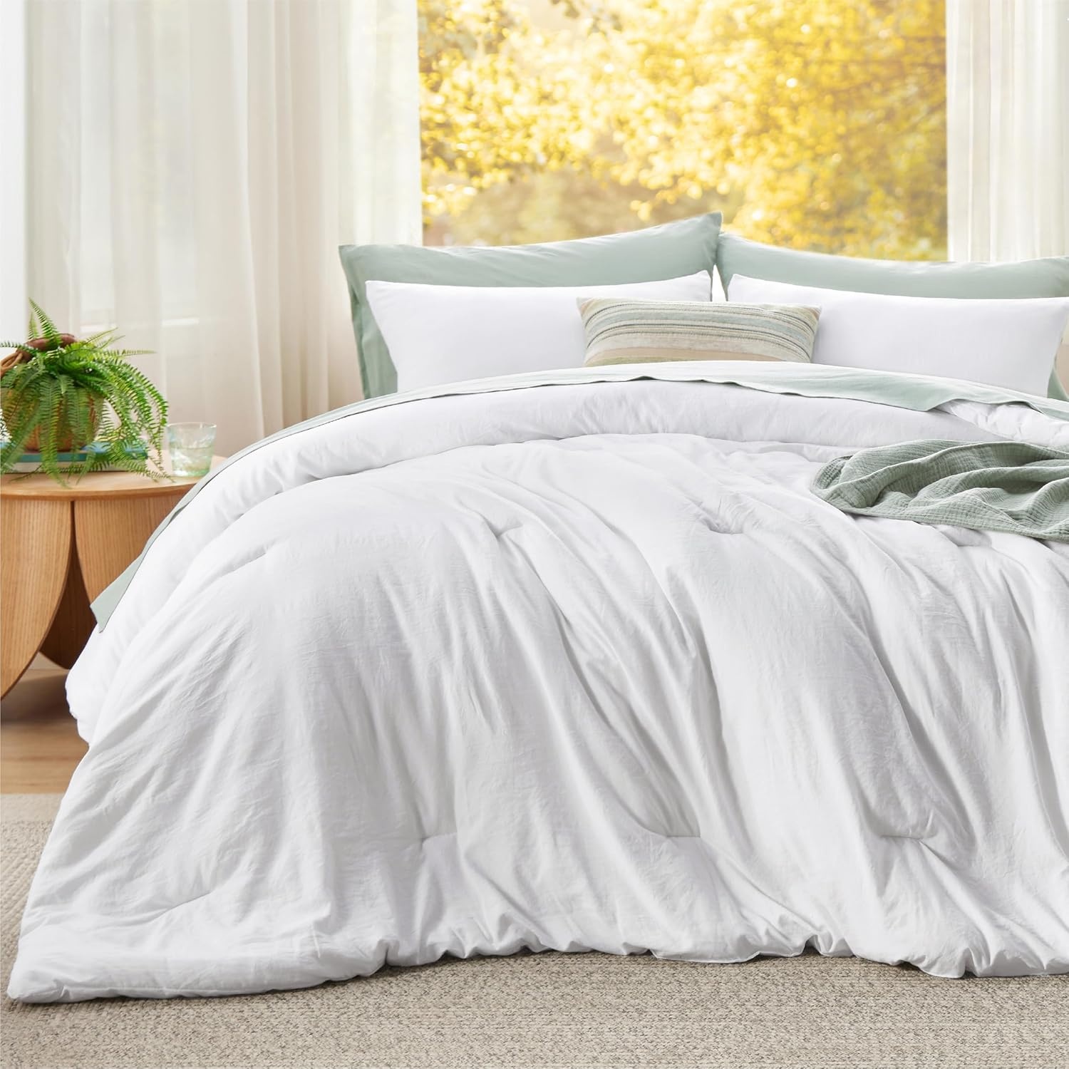 image:imageBedsure Queen Comforter Set Dark Gray Soft Prewashed Bedding for All Seasons 3 Pieces GentleSoft Bed Set 1 Lightweight Comforter 90x90 and 2 Pillowcases 20x2602 White