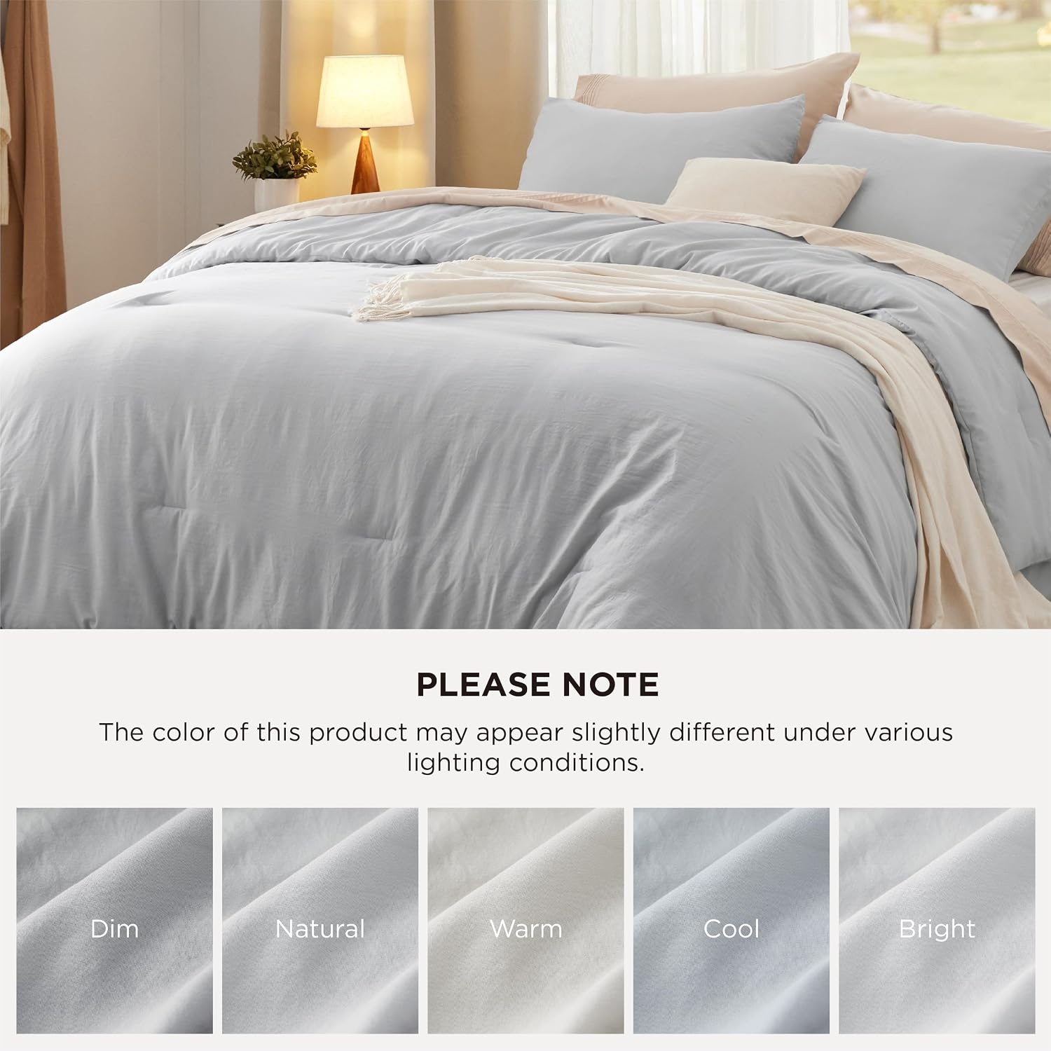 image:imageBedsure Queen Comforter Set Dark Gray Soft Prewashed Bedding for All Seasons 3 Pieces GentleSoft Bed Set 1 Lightweight Comforter 90x90 and 2 Pillowcases 20x2612 Light Grey