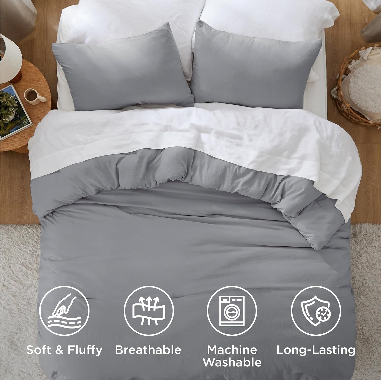 image:imageBedsure Queen Comforter Set Dark Gray Soft Prewashed Bedding for All Seasons 3 Pieces GentleSoft Bed Set 1 Lightweight Comforter 90x90 and 2 Pillowcases 20x2605 Grey