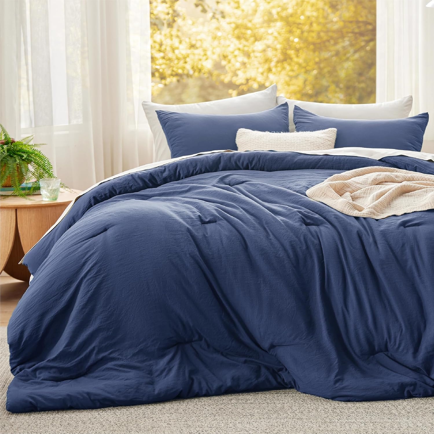 image:imageBedsure Queen Comforter Set Dark Gray Soft Prewashed Bedding for All Seasons 3 Pieces GentleSoft Bed Set 1 Lightweight Comforter 90x90 and 2 Pillowcases 20x2609 Navy