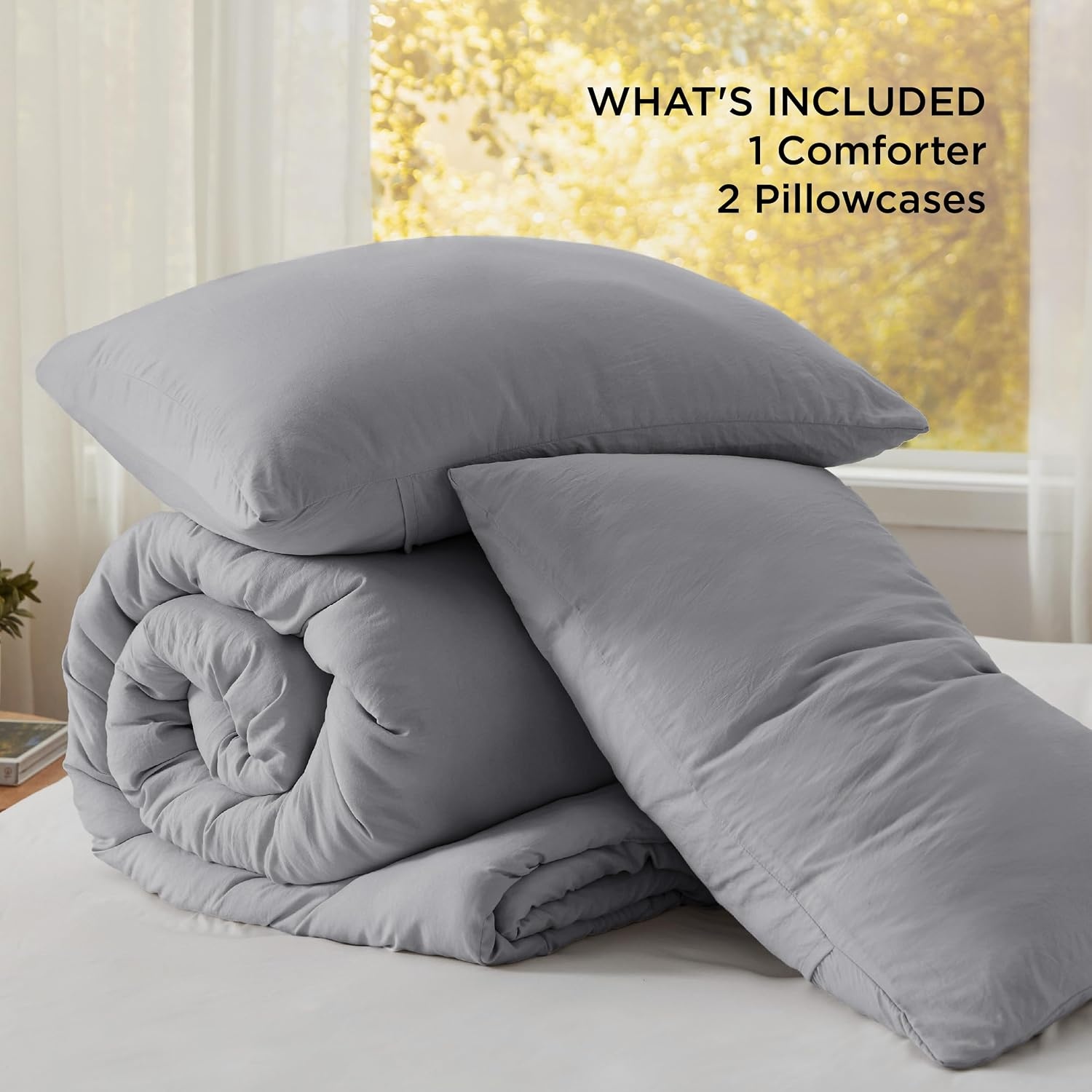 image:imageBedsure Queen Comforter Set Dark Gray Soft Prewashed Bedding for All Seasons 3 Pieces GentleSoft Bed Set 1 Lightweight Comforter 90x90 and 2 Pillowcases 20x2605 Grey