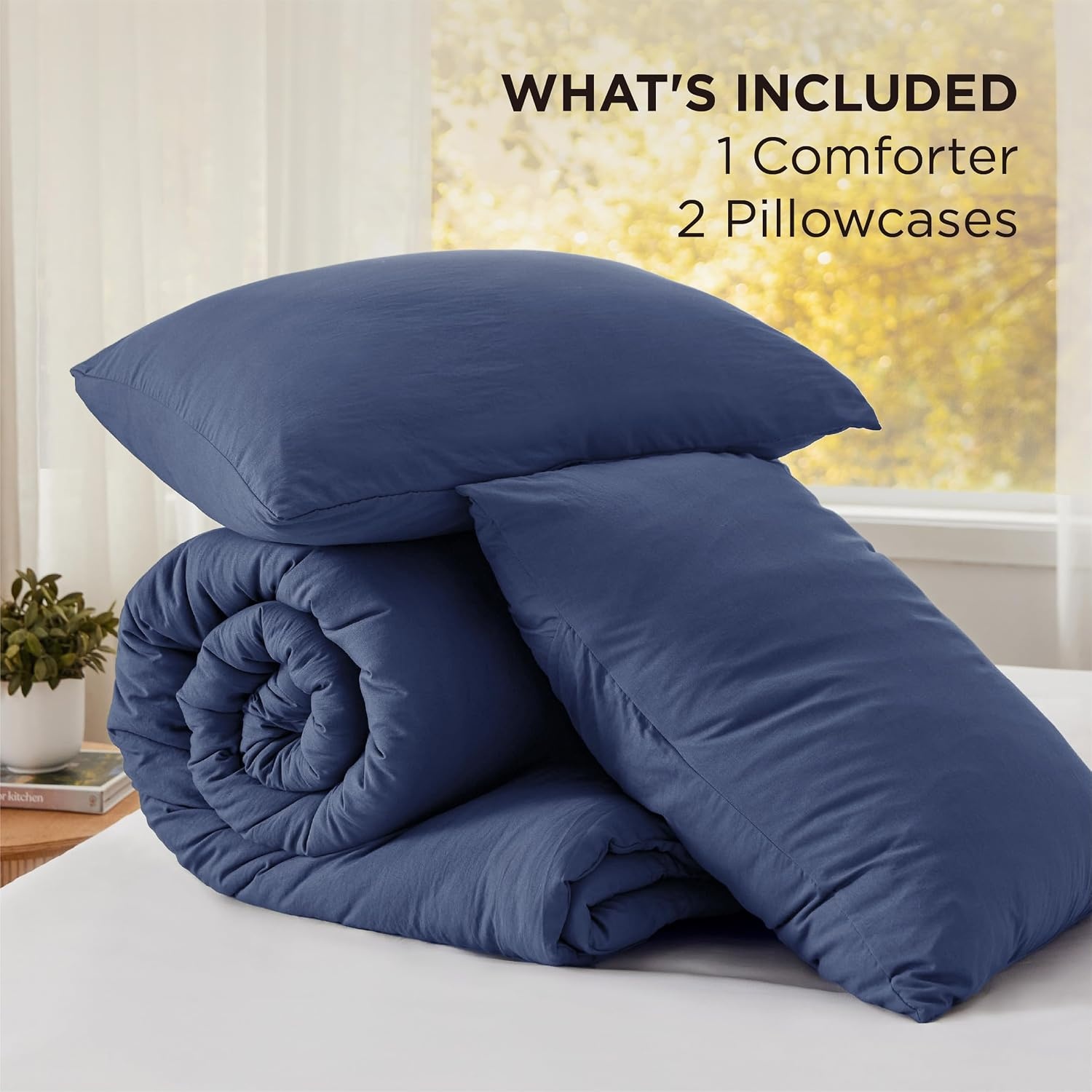 image:imageBedsure Queen Comforter Set Dark Gray Soft Prewashed Bedding for All Seasons 3 Pieces GentleSoft Bed Set 1 Lightweight Comforter 90x90 and 2 Pillowcases 20x2609 Navy