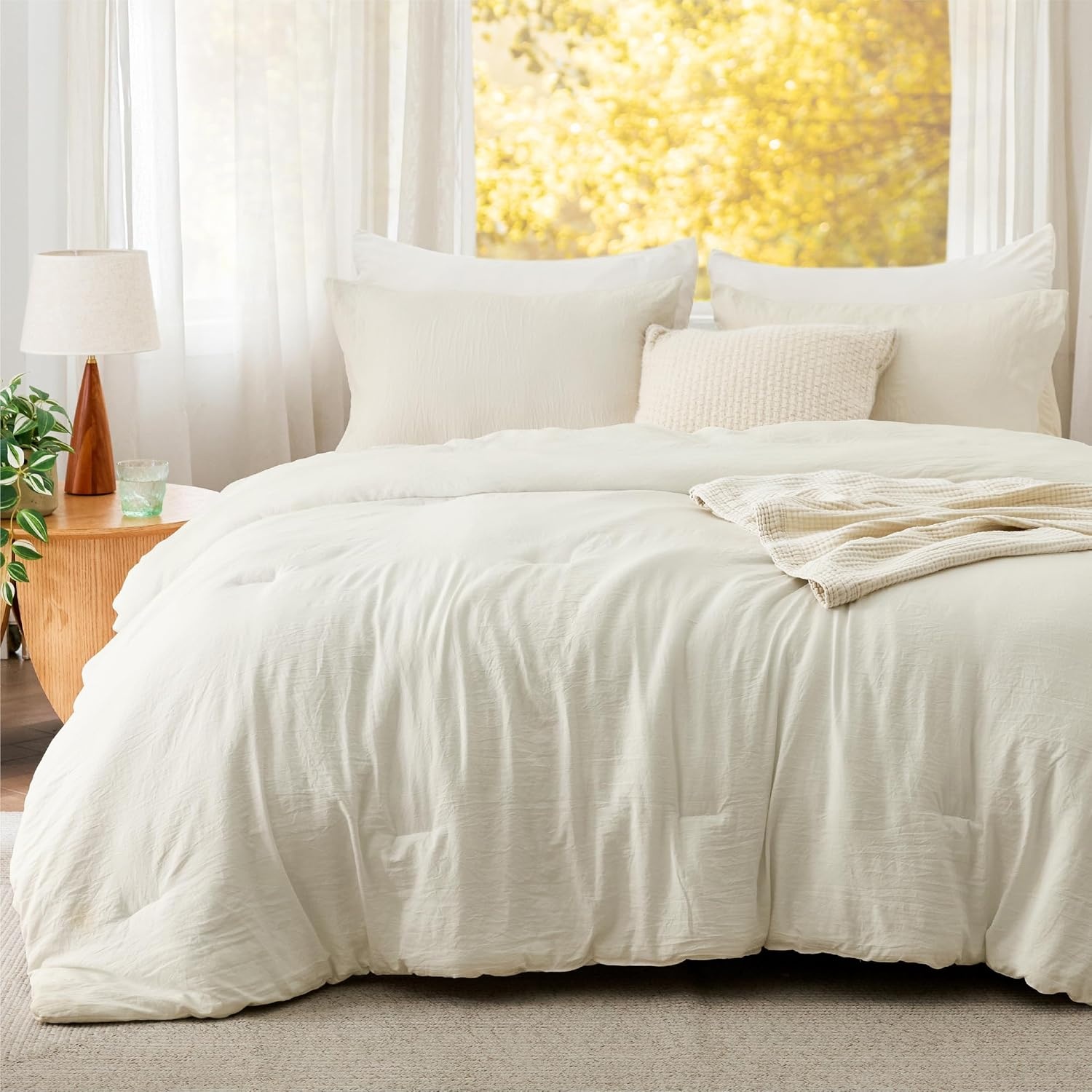 image:imageBedsure Queen Comforter Set Dark Gray Soft Prewashed Bedding for All Seasons 3 Pieces GentleSoft Bed Set 1 Lightweight Comforter 90x90 and 2 Pillowcases 20x2618 Ivory