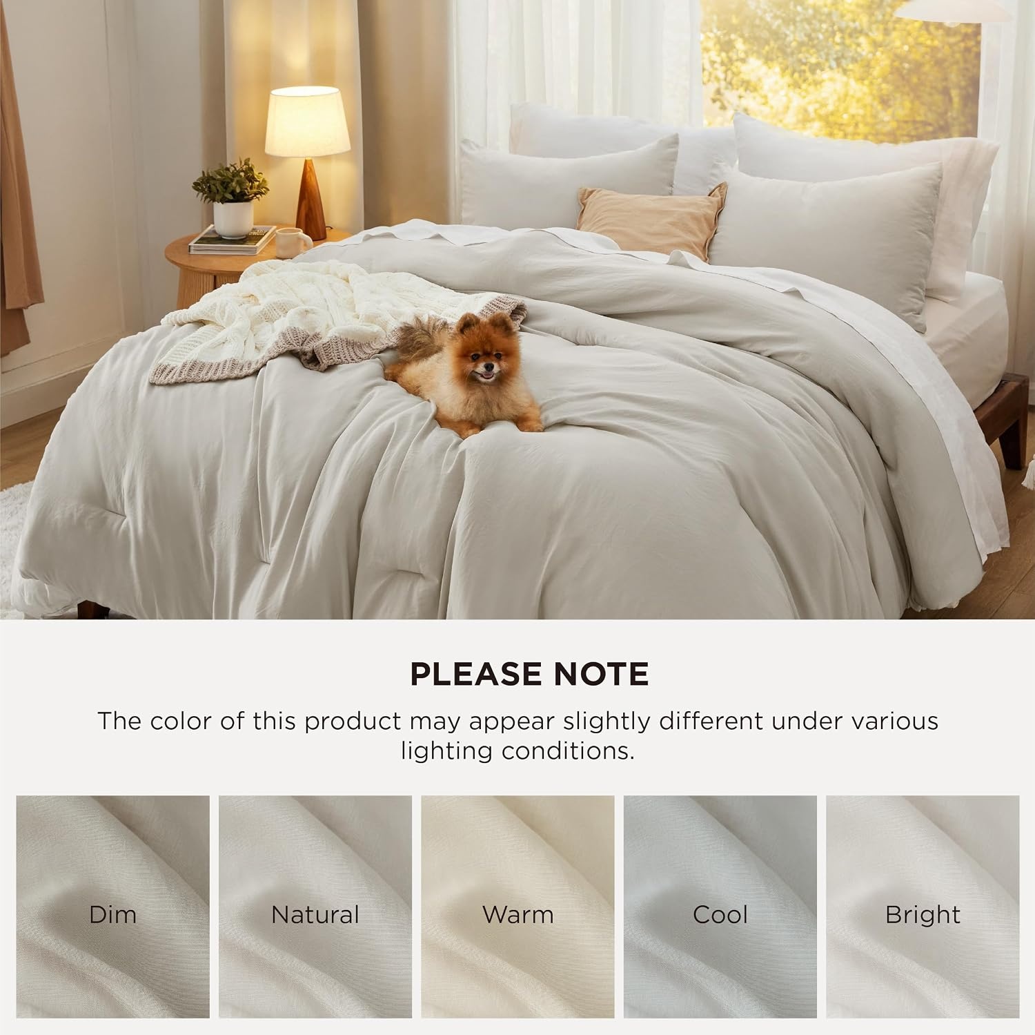 image:imageBedsure Queen Comforter Set Dark Gray Soft Prewashed Bedding for All Seasons 3 Pieces GentleSoft Bed Set 1 Lightweight Comforter 90x90 and 2 Pillowcases 20x2601 Beige
