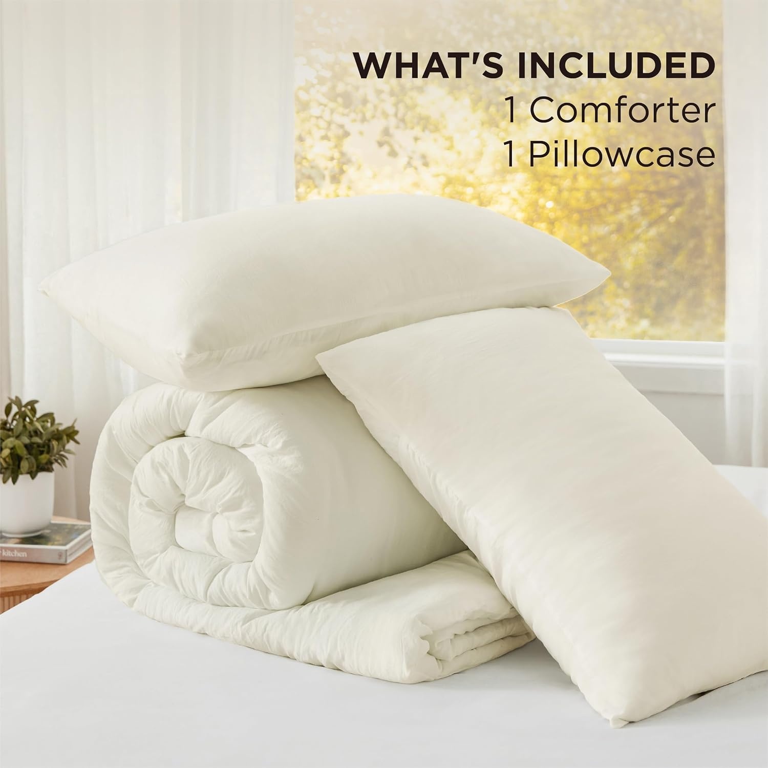image:imageBedsure Queen Comforter Set Dark Gray Soft Prewashed Bedding for All Seasons 3 Pieces GentleSoft Bed Set 1 Lightweight Comforter 90x90 and 2 Pillowcases 20x2618 Ivory
