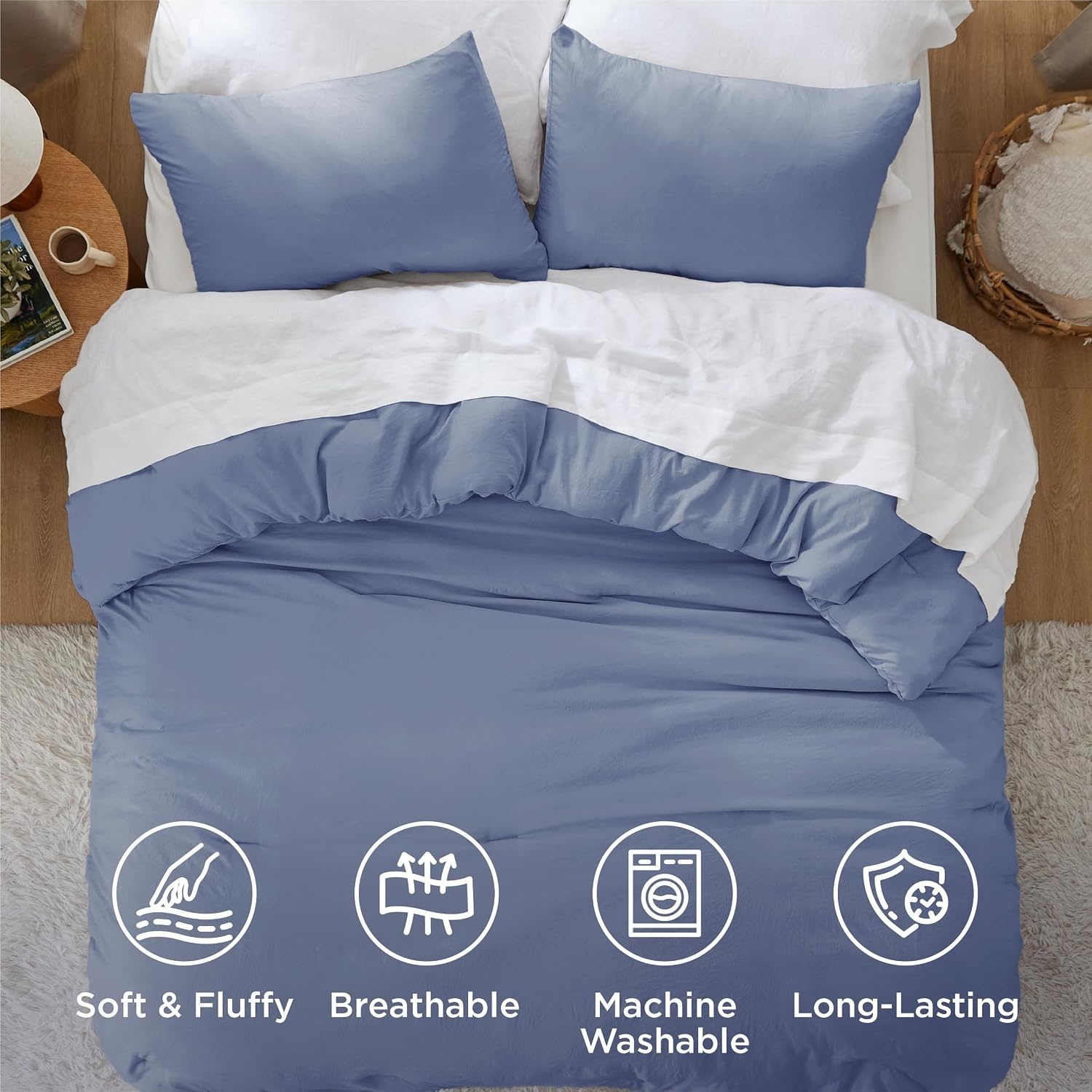 image:imageBedsure Queen Comforter Set Dark Gray Soft Prewashed Bedding for All Seasons 3 Pieces GentleSoft Bed Set 1 Lightweight Comforter 90x90 and 2 Pillowcases 20x2622 Blue