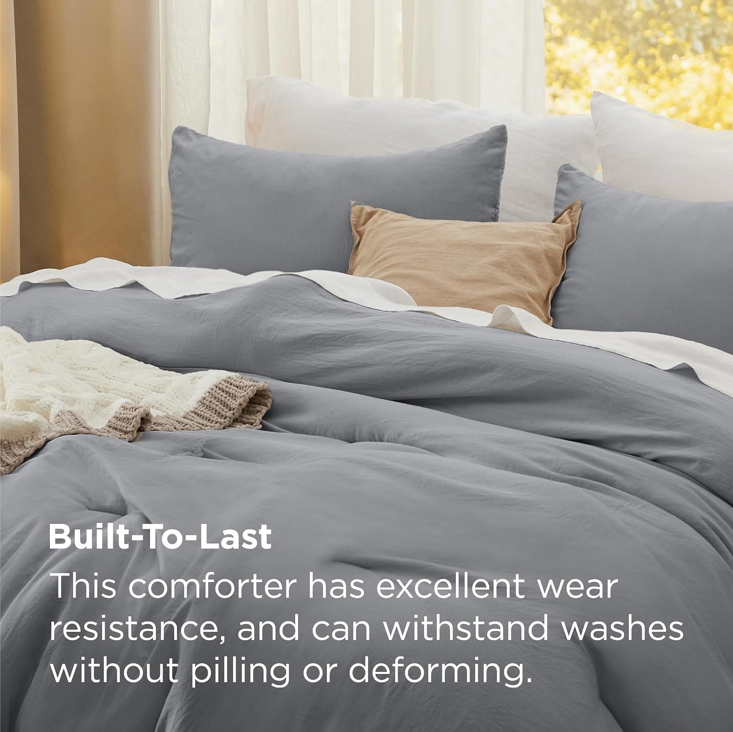 image:imageBedsure Queen Comforter Set Dark Gray Soft Prewashed Bedding for All Seasons 3 Pieces GentleSoft Bed Set 1 Lightweight Comforter 90x90 and 2 Pillowcases 20x2605 Grey