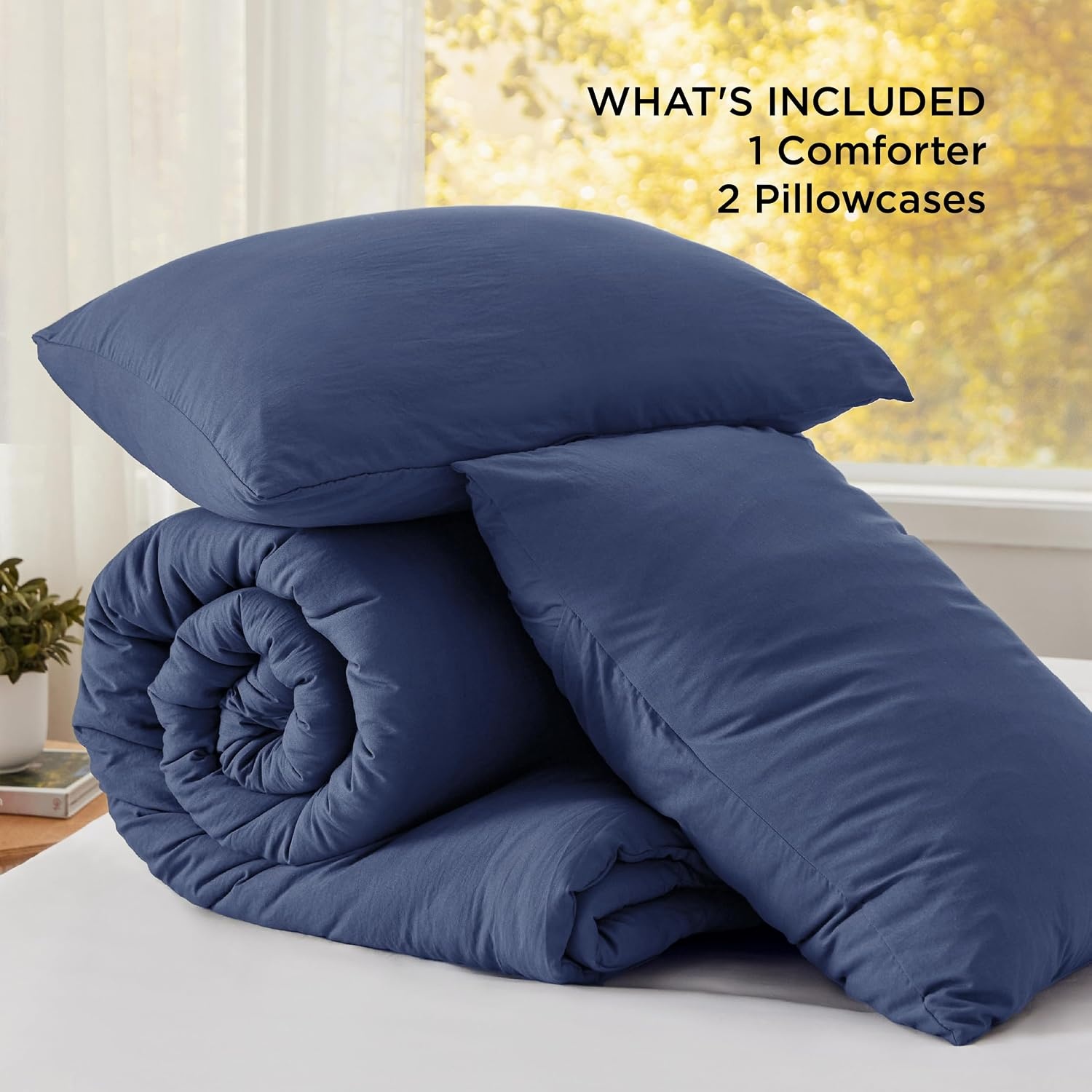 image:imageBedsure Queen Comforter Set Dark Gray Soft Prewashed Bedding for All Seasons 3 Pieces GentleSoft Bed Set 1 Lightweight Comforter 90x90 and 2 Pillowcases 20x2609 Navy