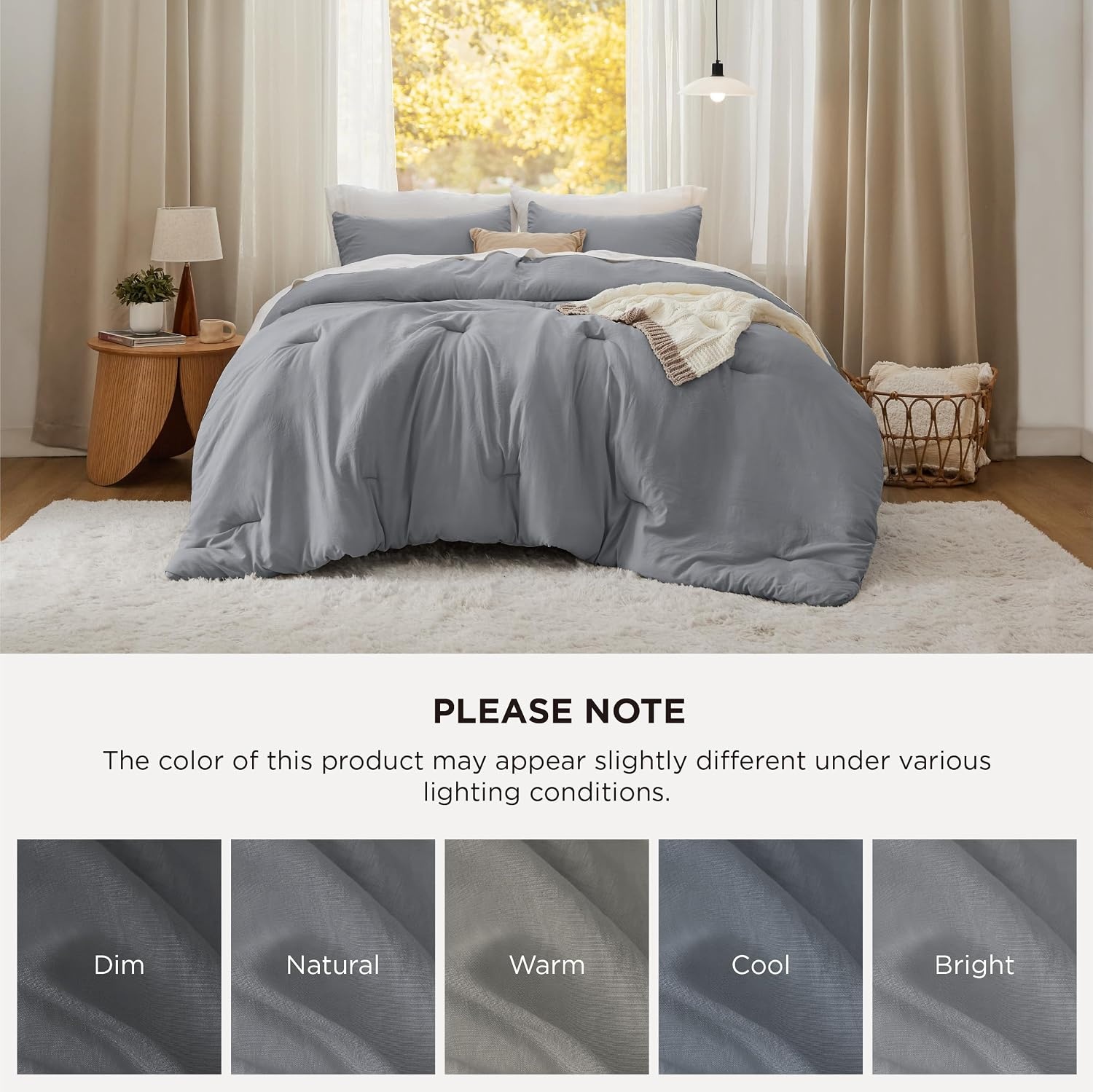 image:imageBedsure Queen Comforter Set Dark Gray Soft Prewashed Bedding for All Seasons 3 Pieces GentleSoft Bed Set 1 Lightweight Comforter 90x90 and 2 Pillowcases 20x2605 Grey