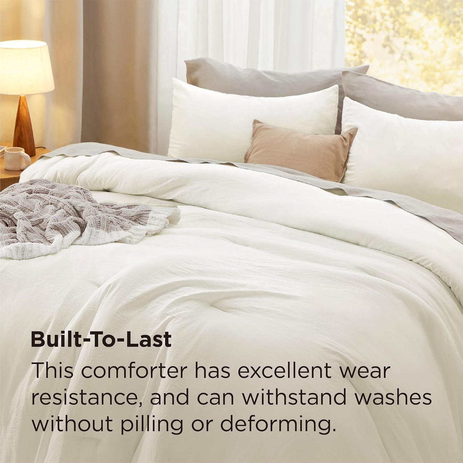 image:imageBedsure Queen Comforter Set Dark Gray Soft Prewashed Bedding for All Seasons 3 Pieces GentleSoft Bed Set 1 Lightweight Comforter 90x90 and 2 Pillowcases 20x2618 Ivory