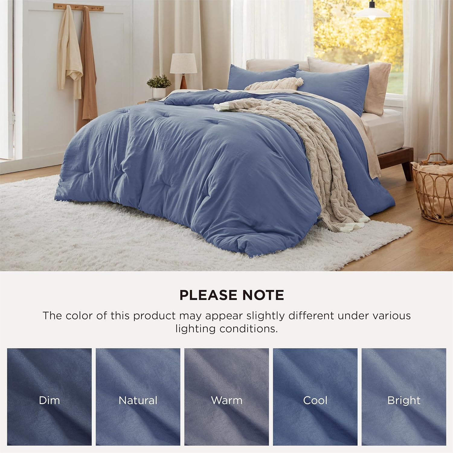 image:imageBedsure Queen Comforter Set Dark Gray Soft Prewashed Bedding for All Seasons 3 Pieces GentleSoft Bed Set 1 Lightweight Comforter 90x90 and 2 Pillowcases 20x2622 Blue