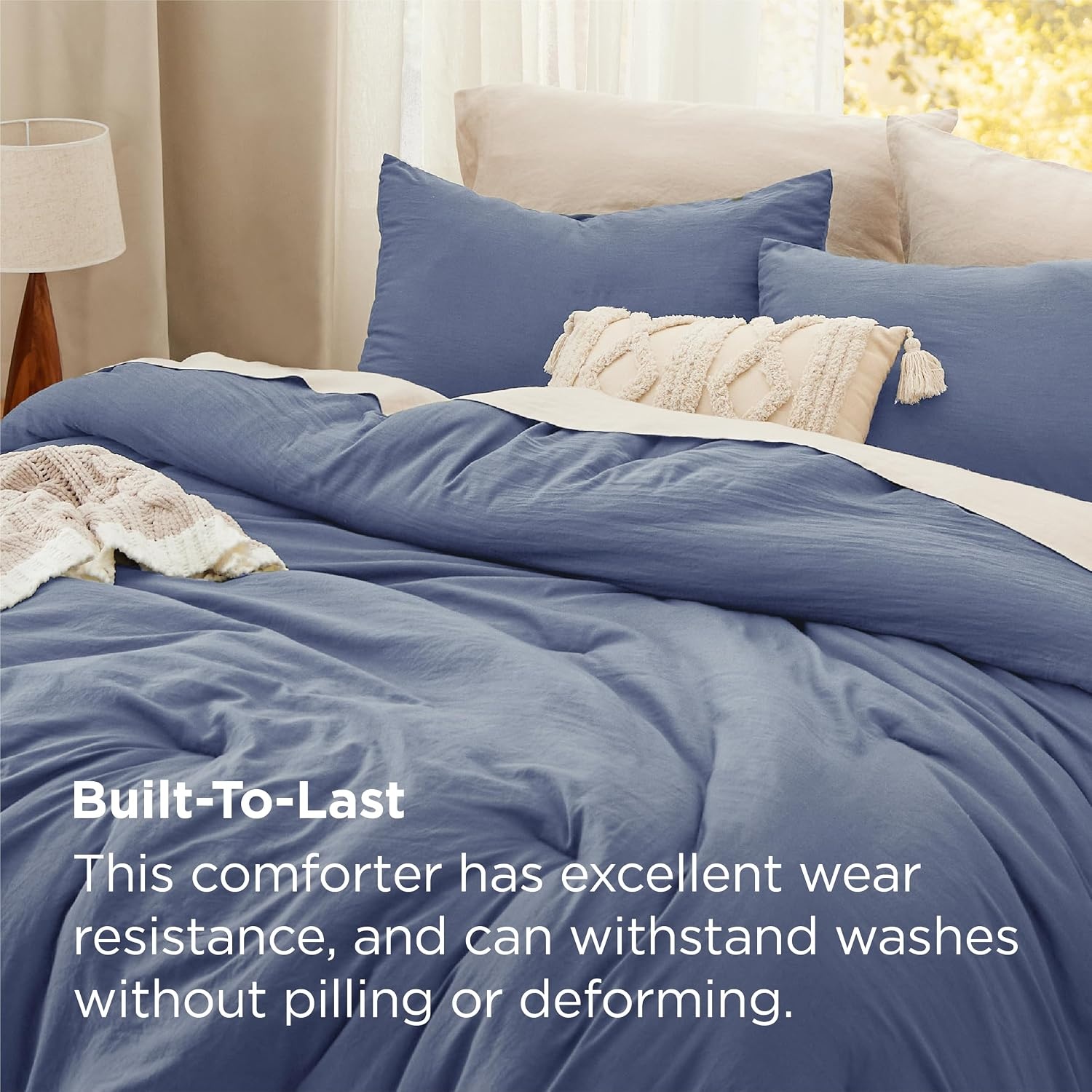 image:imageBedsure Queen Comforter Set Dark Gray Soft Prewashed Bedding for All Seasons 3 Pieces GentleSoft Bed Set 1 Lightweight Comforter 90x90 and 2 Pillowcases 20x2622 Blue