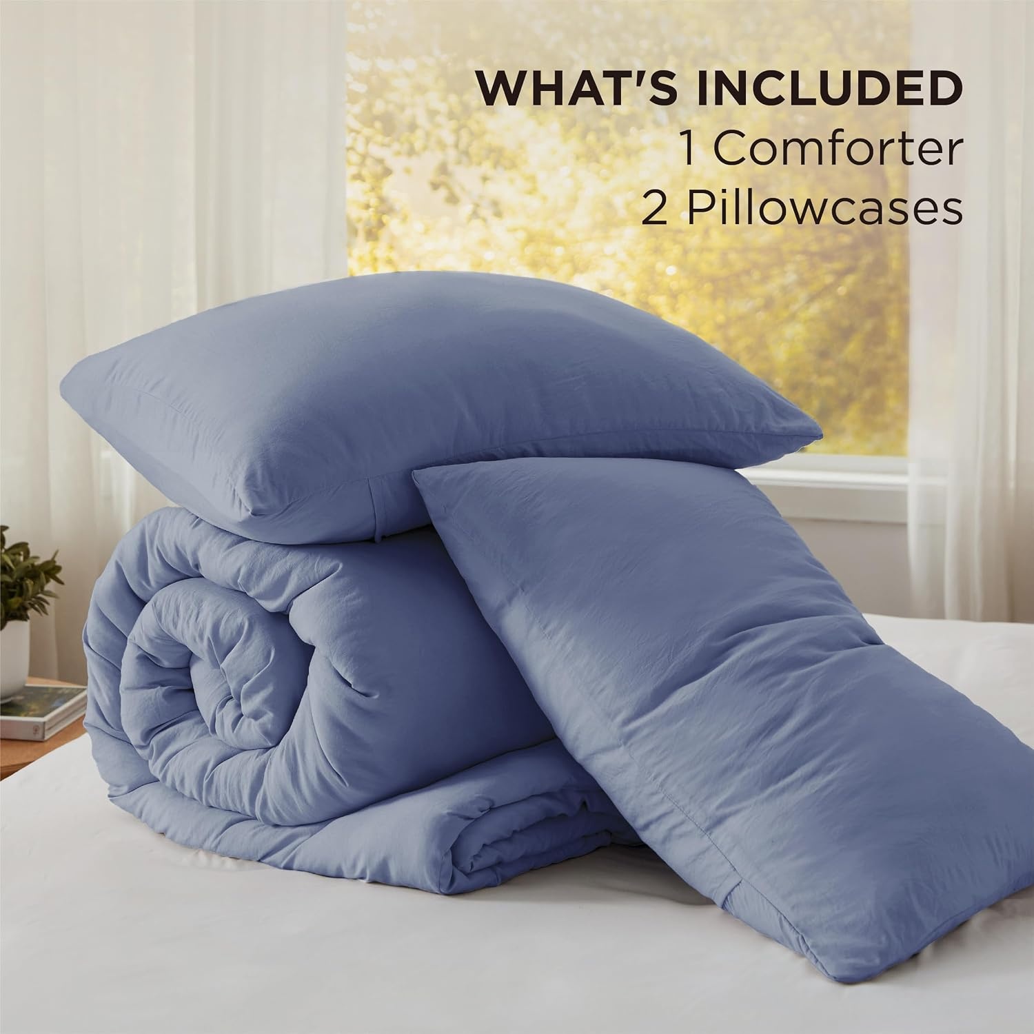 image:imageBedsure Queen Comforter Set Dark Gray Soft Prewashed Bedding for All Seasons 3 Pieces GentleSoft Bed Set 1 Lightweight Comforter 90x90 and 2 Pillowcases 20x2622 Blue