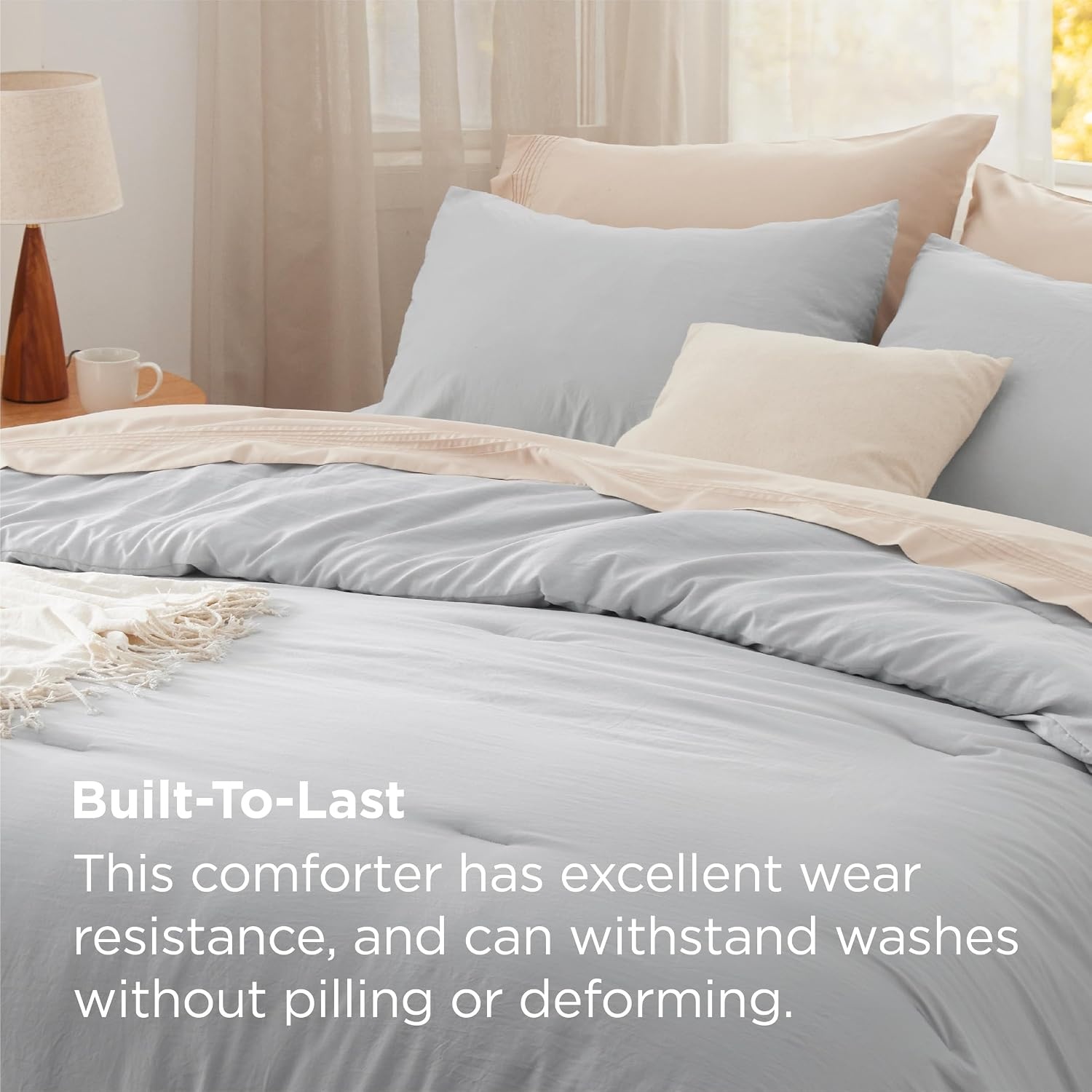 image:imageBedsure Queen Comforter Set Dark Gray Soft Prewashed Bedding for All Seasons 3 Pieces GentleSoft Bed Set 1 Lightweight Comforter 90x90 and 2 Pillowcases 20x2612 Light Grey