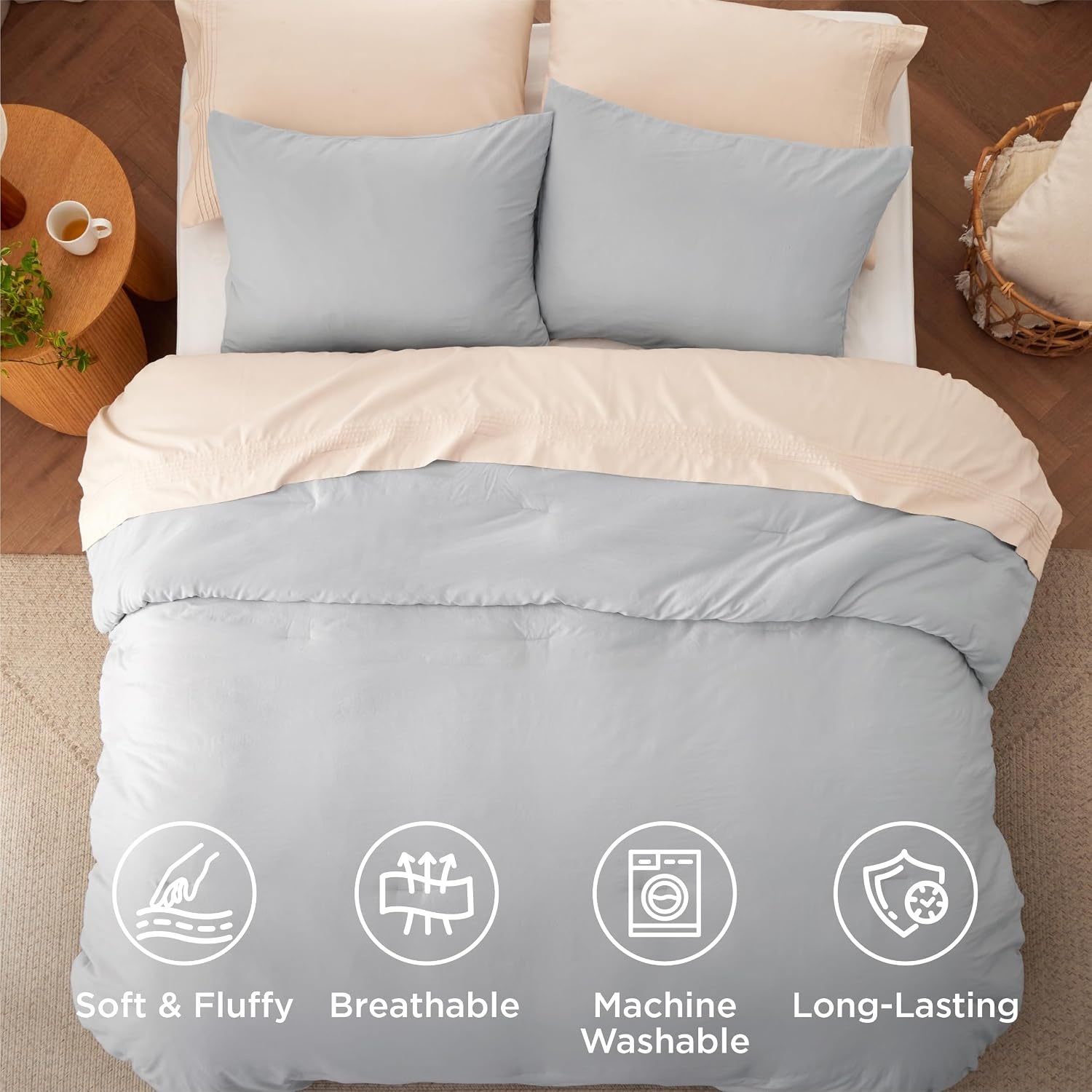 image:imageBedsure Queen Comforter Set Dark Gray Soft Prewashed Bedding for All Seasons 3 Pieces GentleSoft Bed Set 1 Lightweight Comforter 90x90 and 2 Pillowcases 20x2612 Light Grey