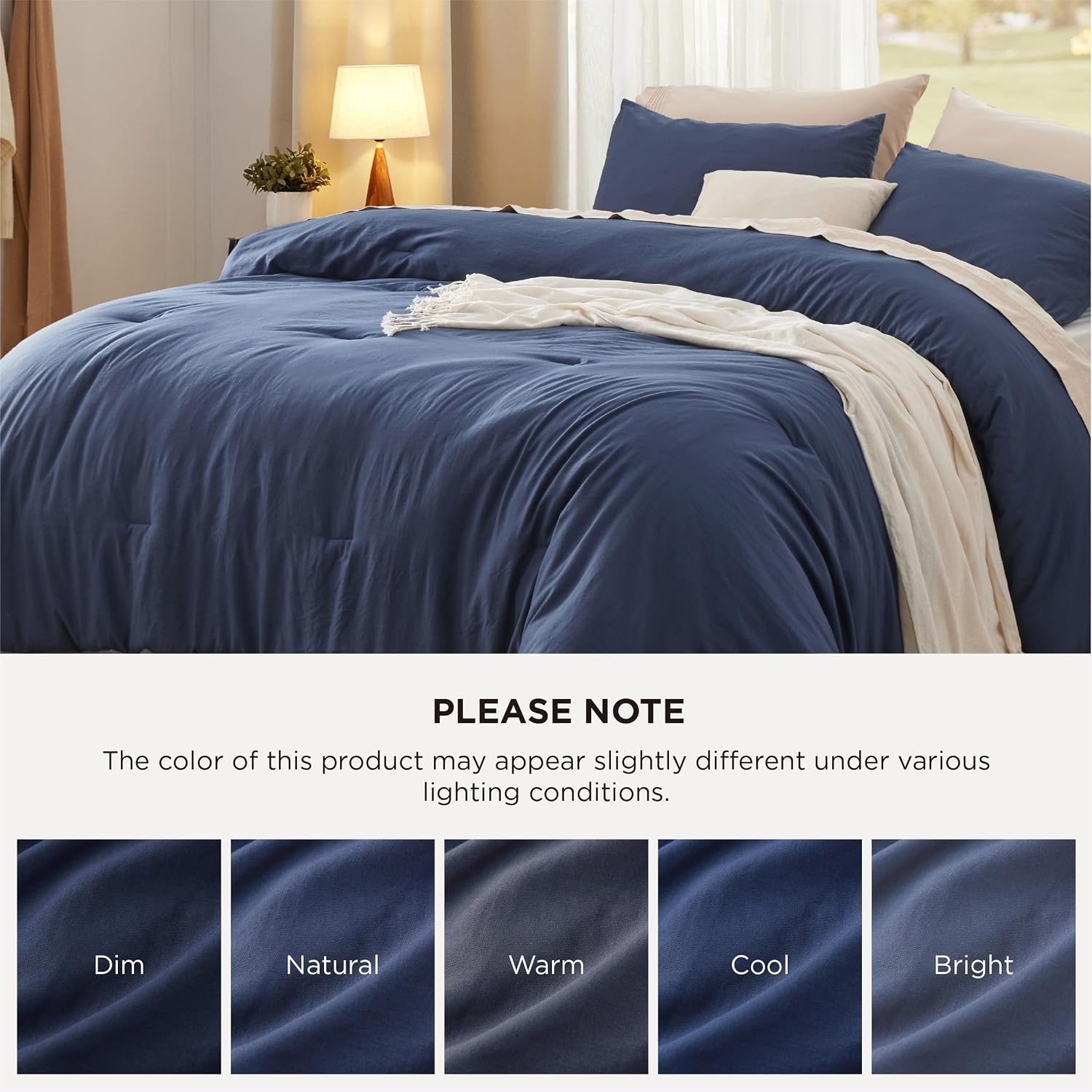 image:imageBedsure Queen Comforter Set Dark Gray Soft Prewashed Bedding for All Seasons 3 Pieces GentleSoft Bed Set 1 Lightweight Comforter 90x90 and 2 Pillowcases 20x2609 Navy